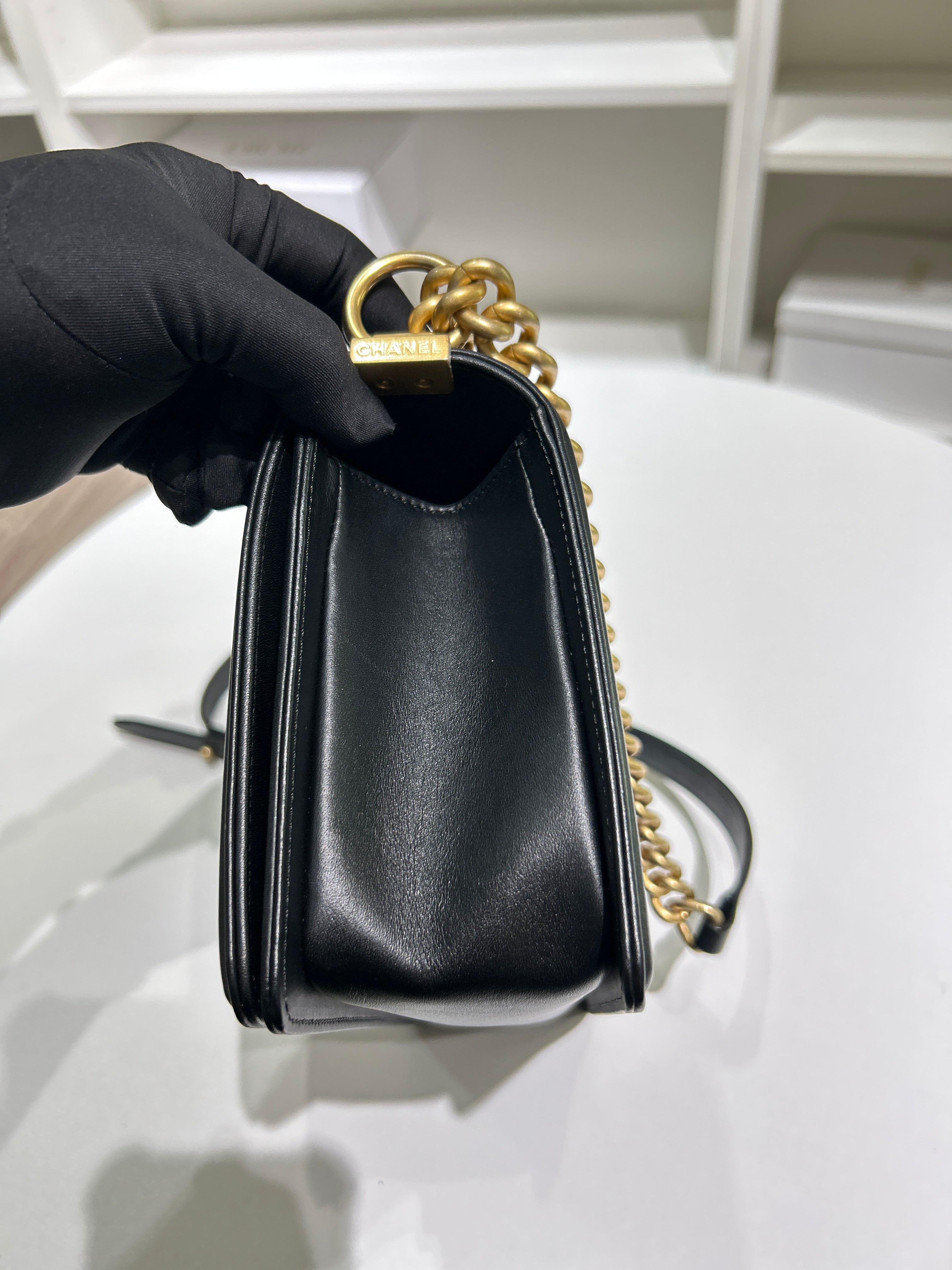 Chanel Boy Medium - Caviar 28CM New Medium Quilted Black Gold Hardware Series 19