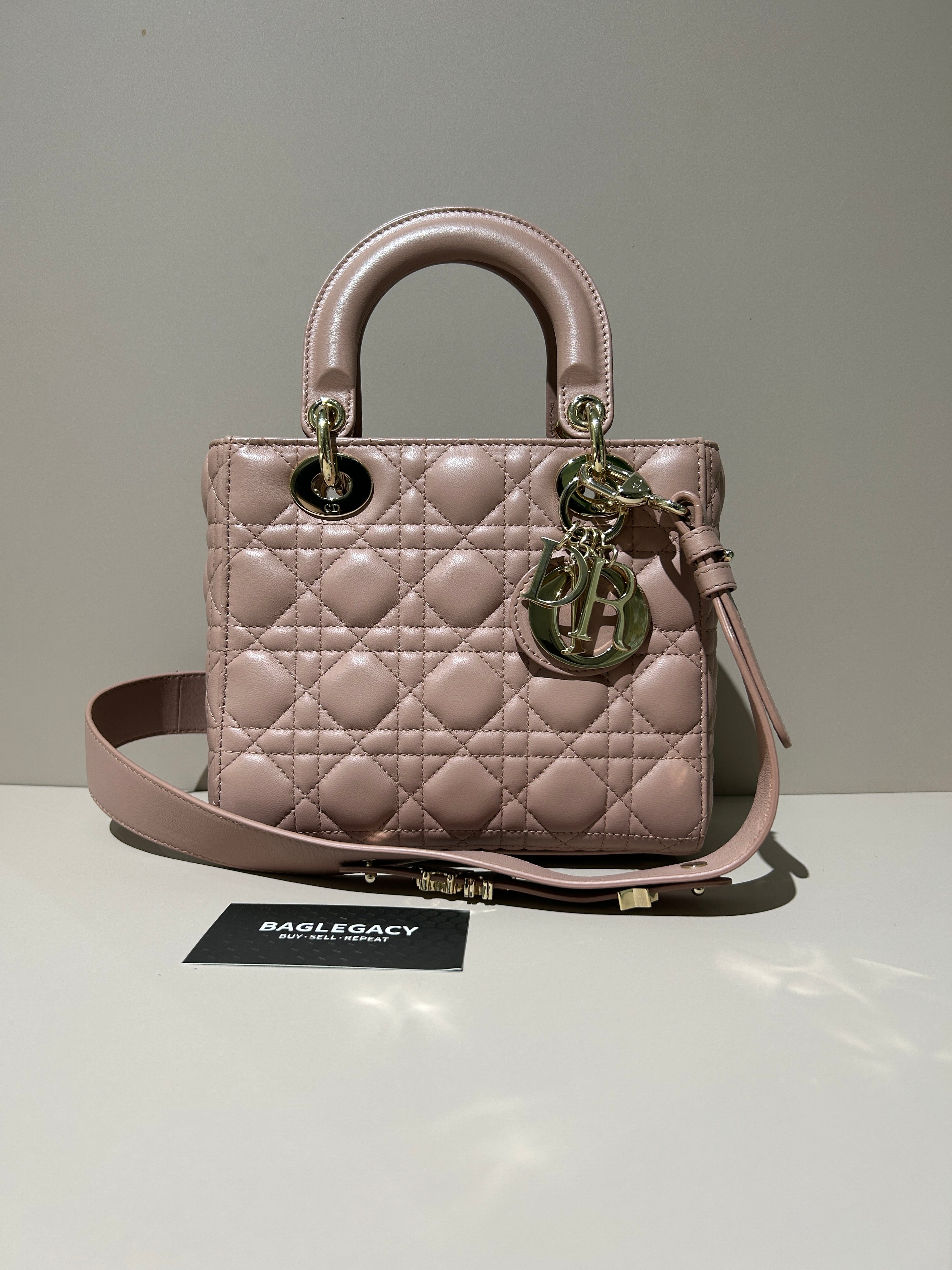 Dior Lady Small Flap - Cannage Lambskin Light Sakura Pink Gold Hardware