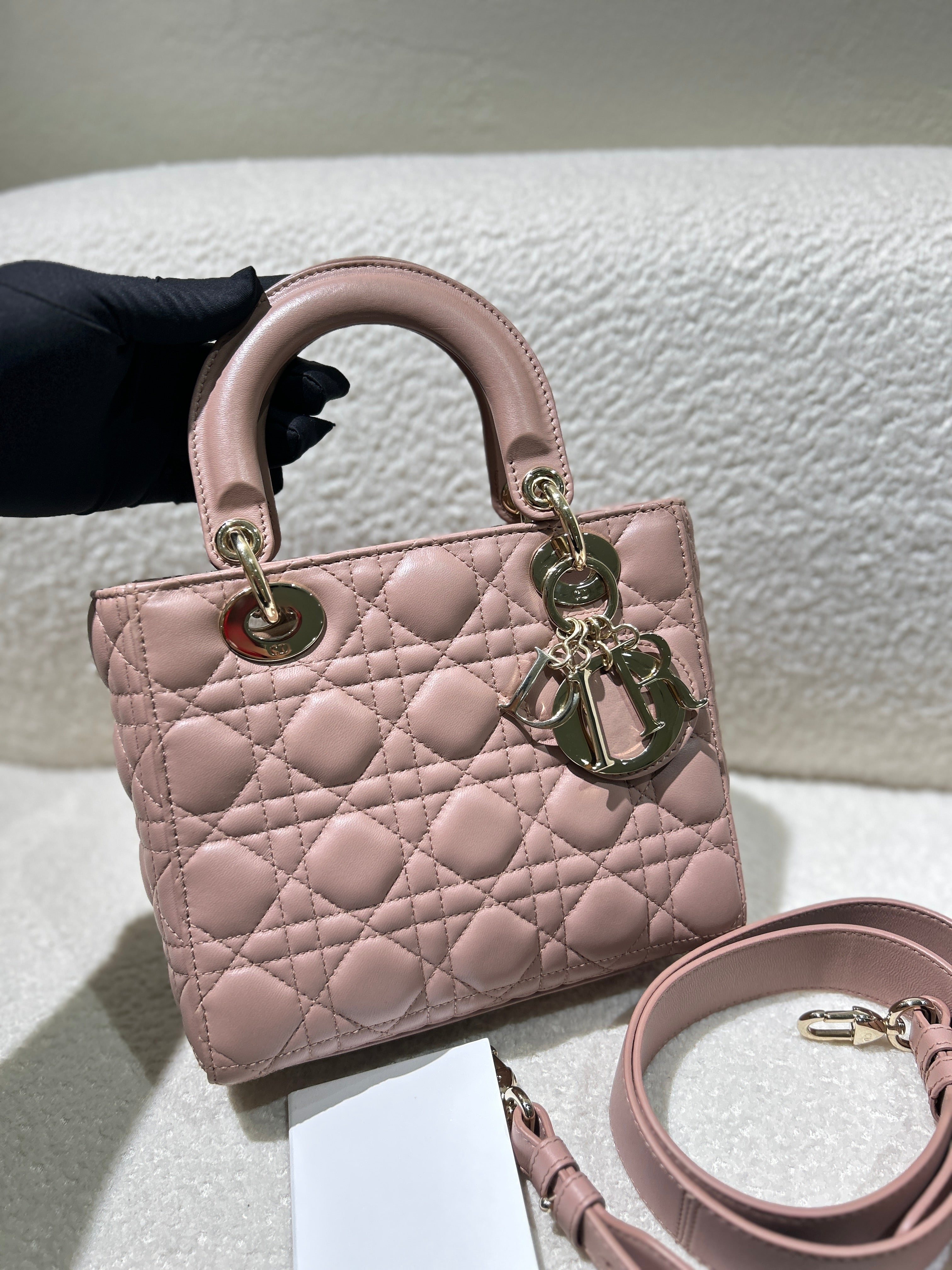 Dior Lady Small Flap - Cannage Lambskin Light Sakura Pink Gold Hardware