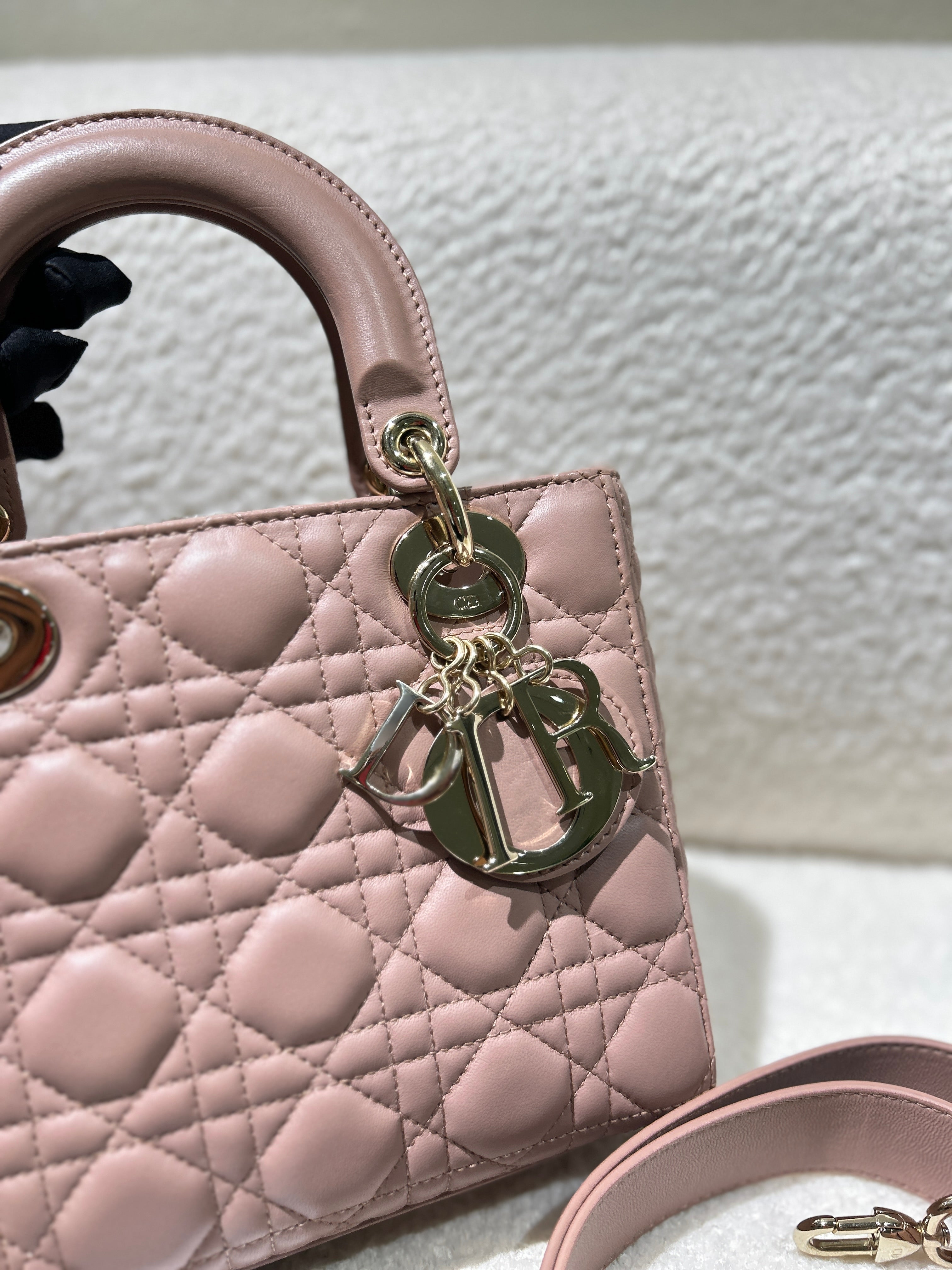 Dior Lady Small Flap - Cannage Lambskin Light Sakura Pink Gold Hardware