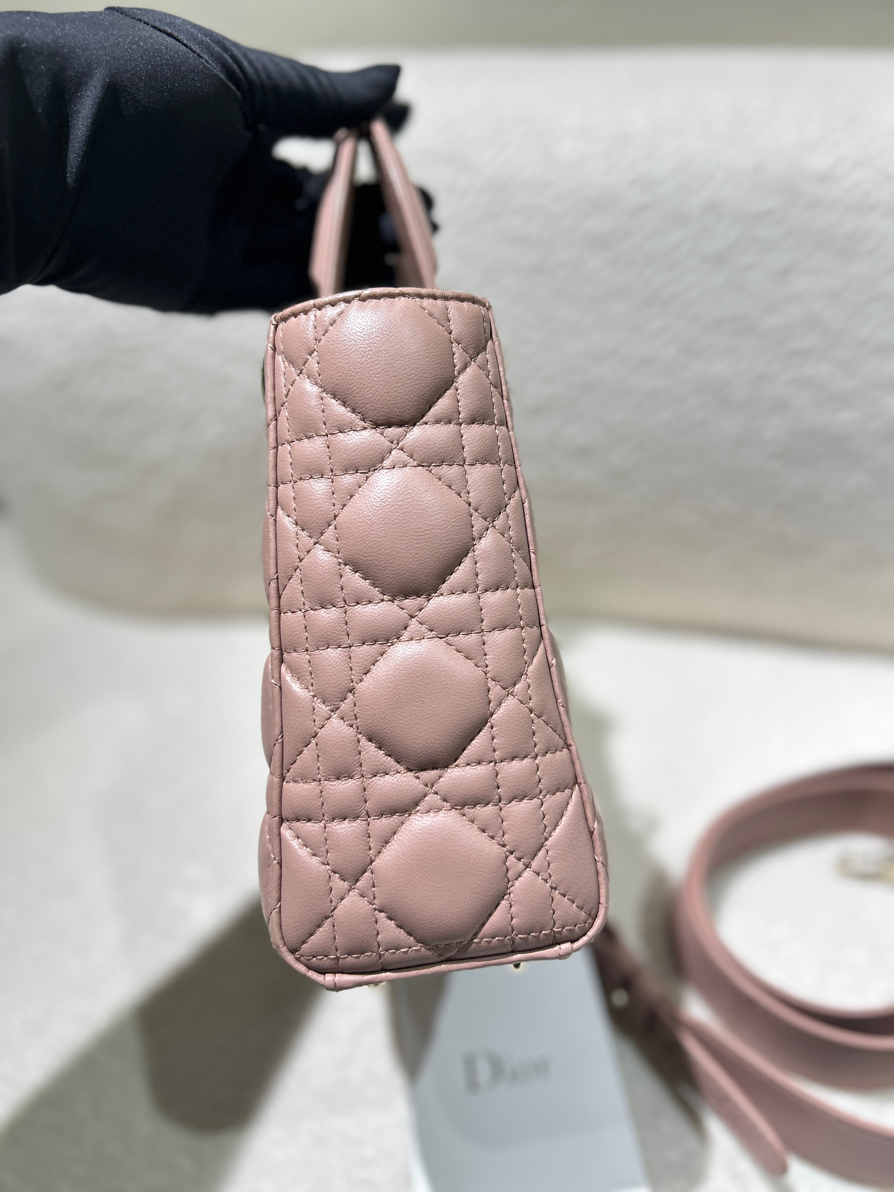 Dior Lady Small Flap - Cannage Lambskin Light Sakura Pink Gold Hardware