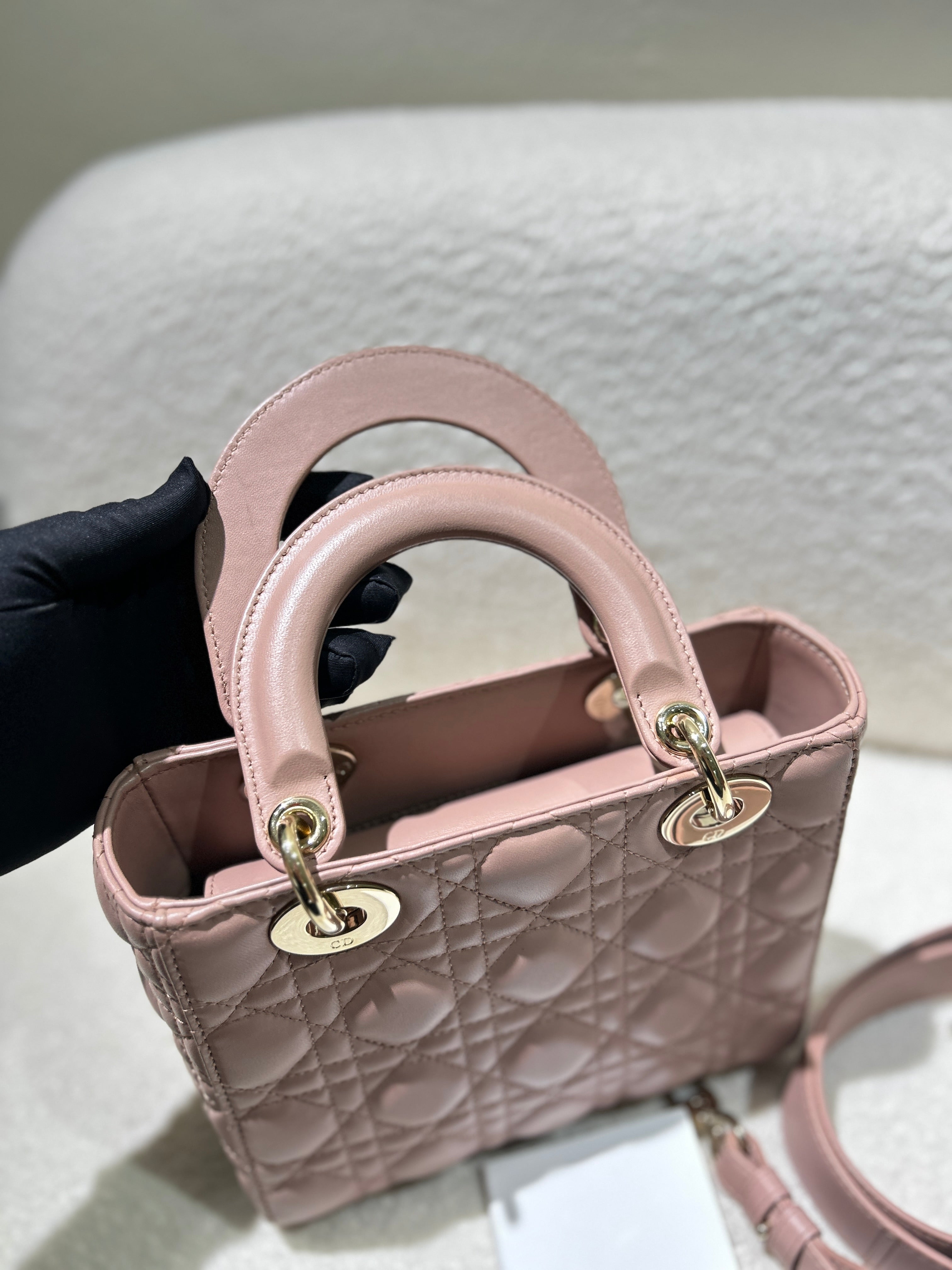 Dior Lady Small Flap - Cannage Lambskin Light Sakura Pink Gold Hardware