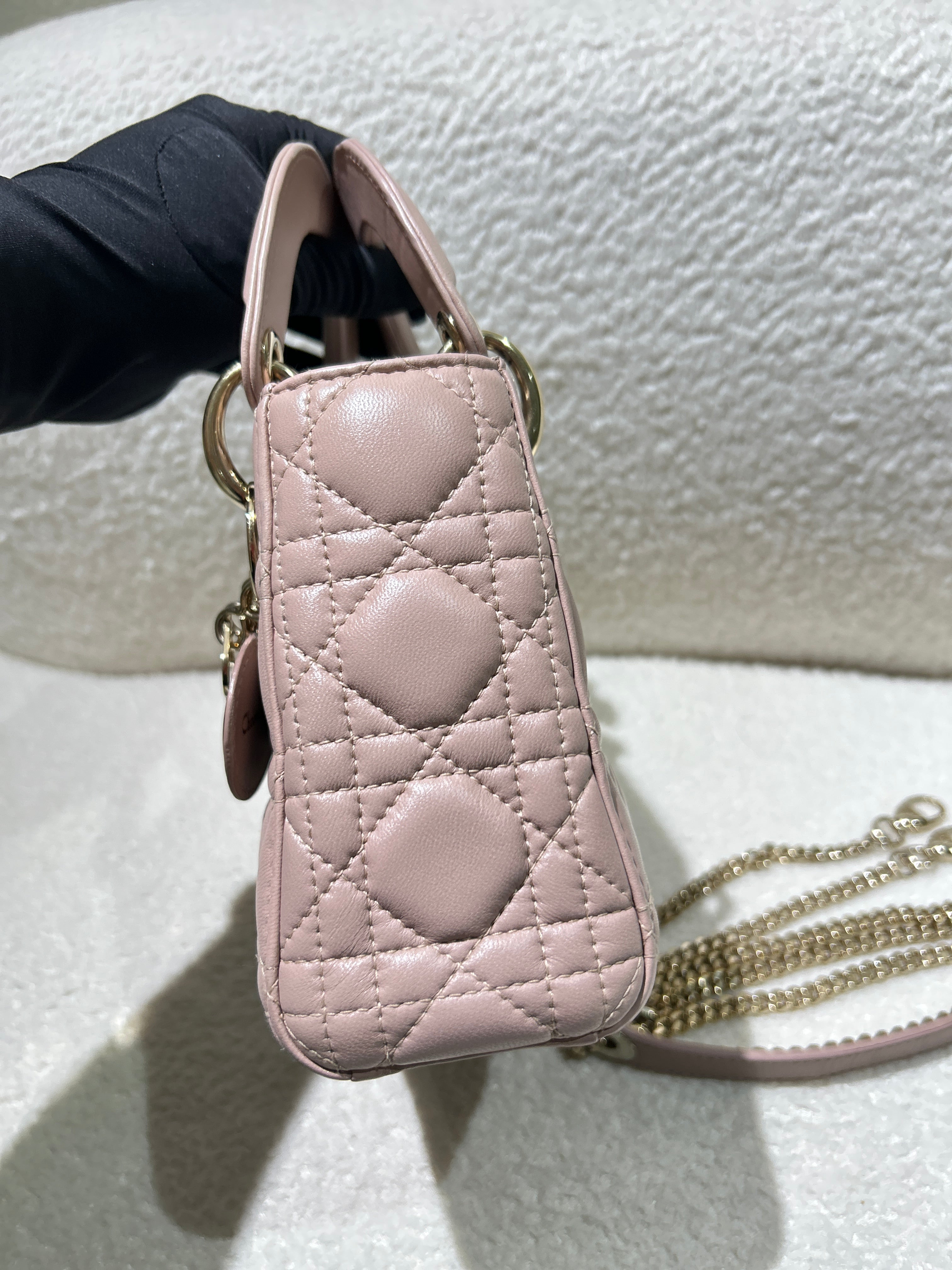 Dior Lady Mini - Cannage Grained Calfskin Blush Gold Hardware