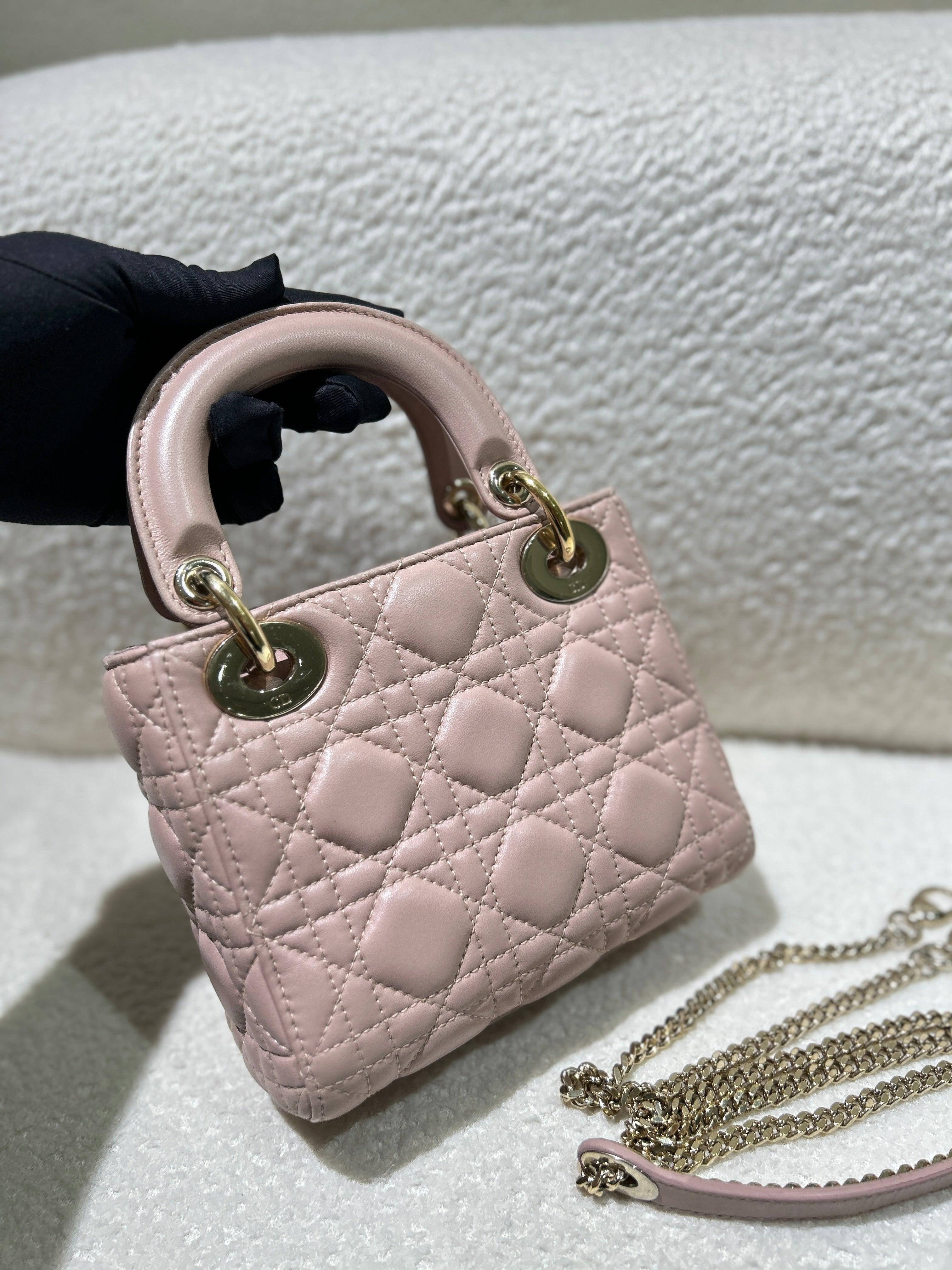 Dior Lady Mini - Cannage Grained Calfskin Blush Gold Hardware