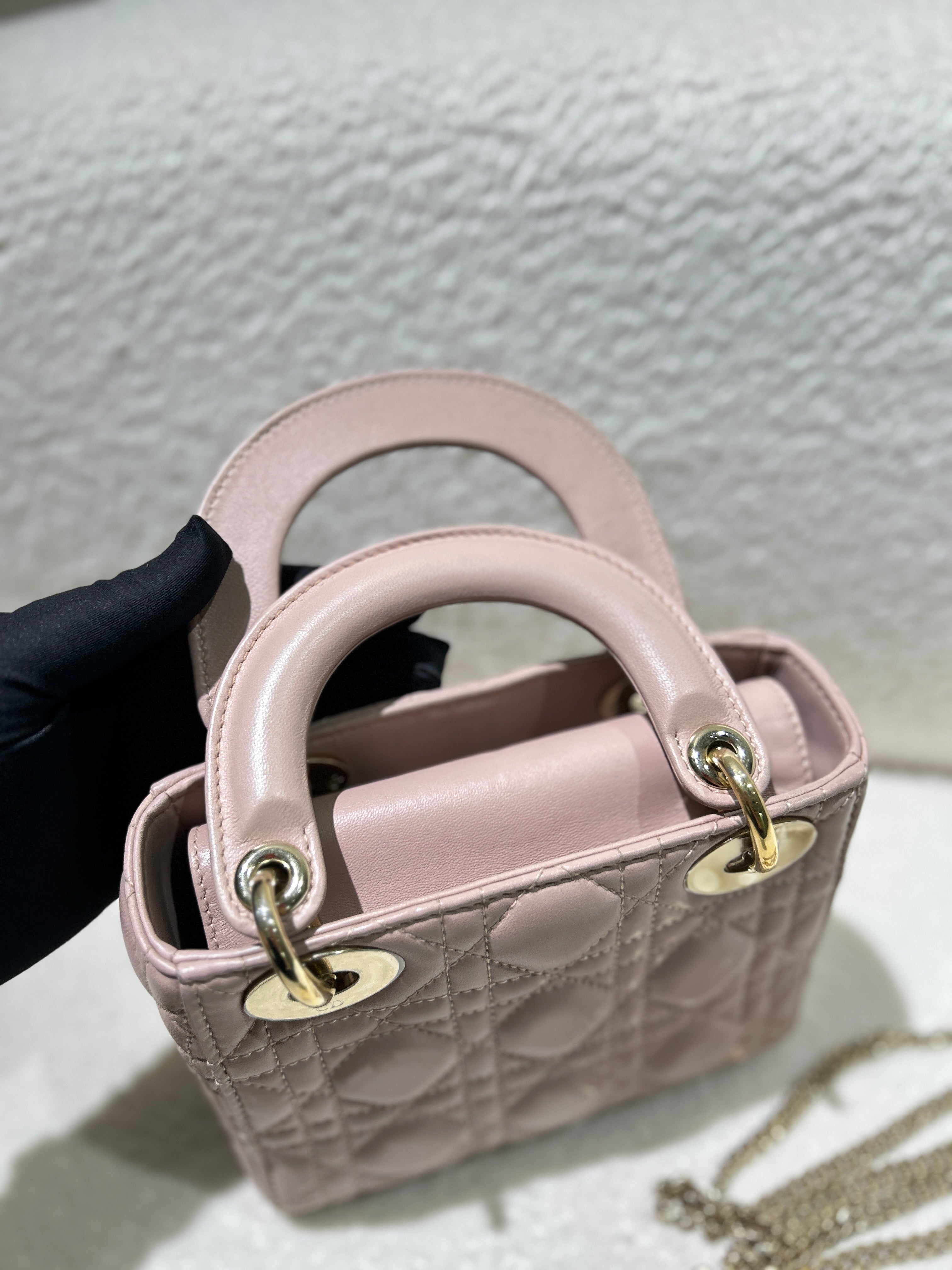 Dior Lady Mini - Cannage Grained Calfskin Blush Gold Hardware