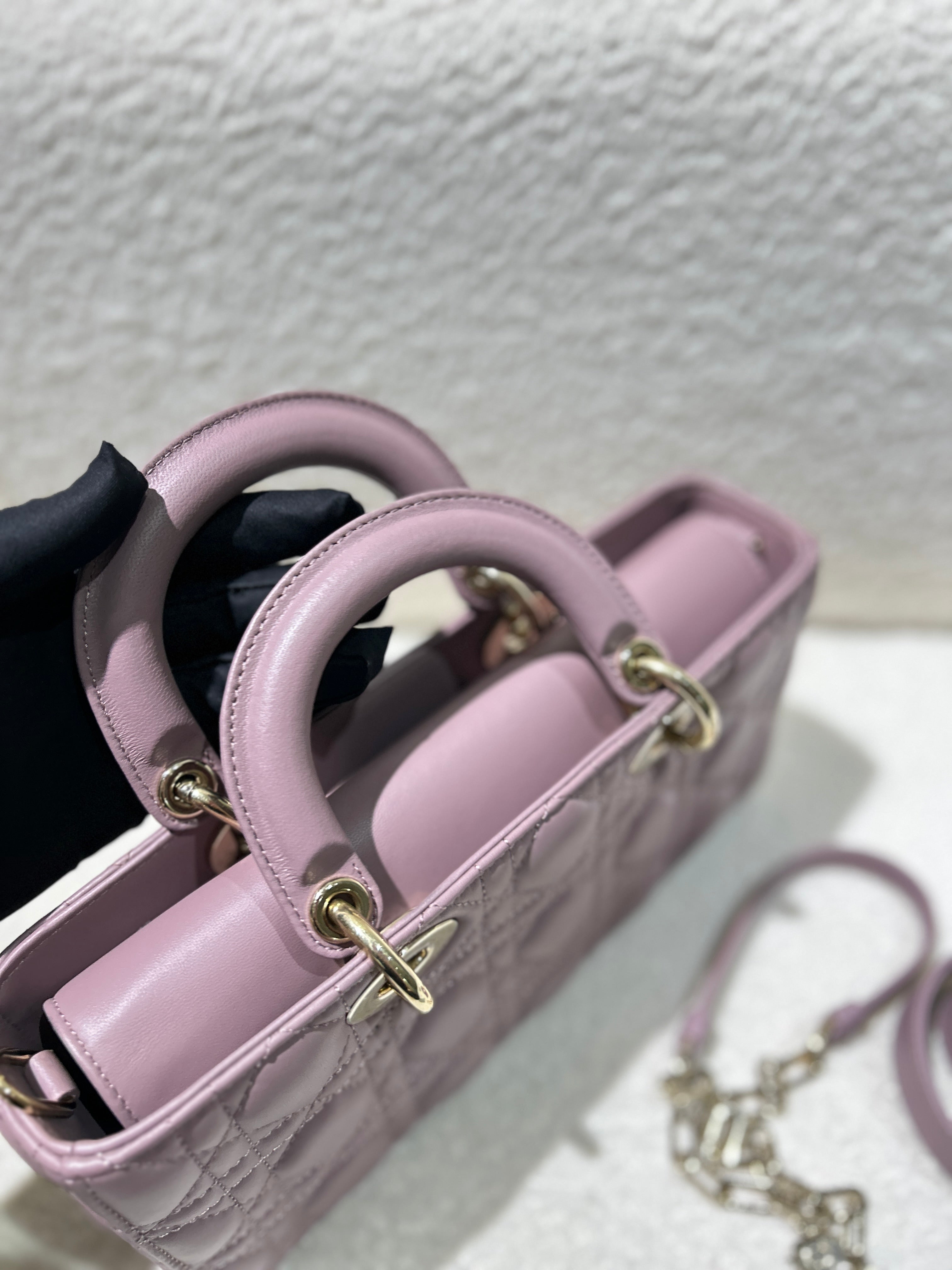 Dior Lady D-Joy Medium - Cannage Lambskin Sakura Pink Black Hardware