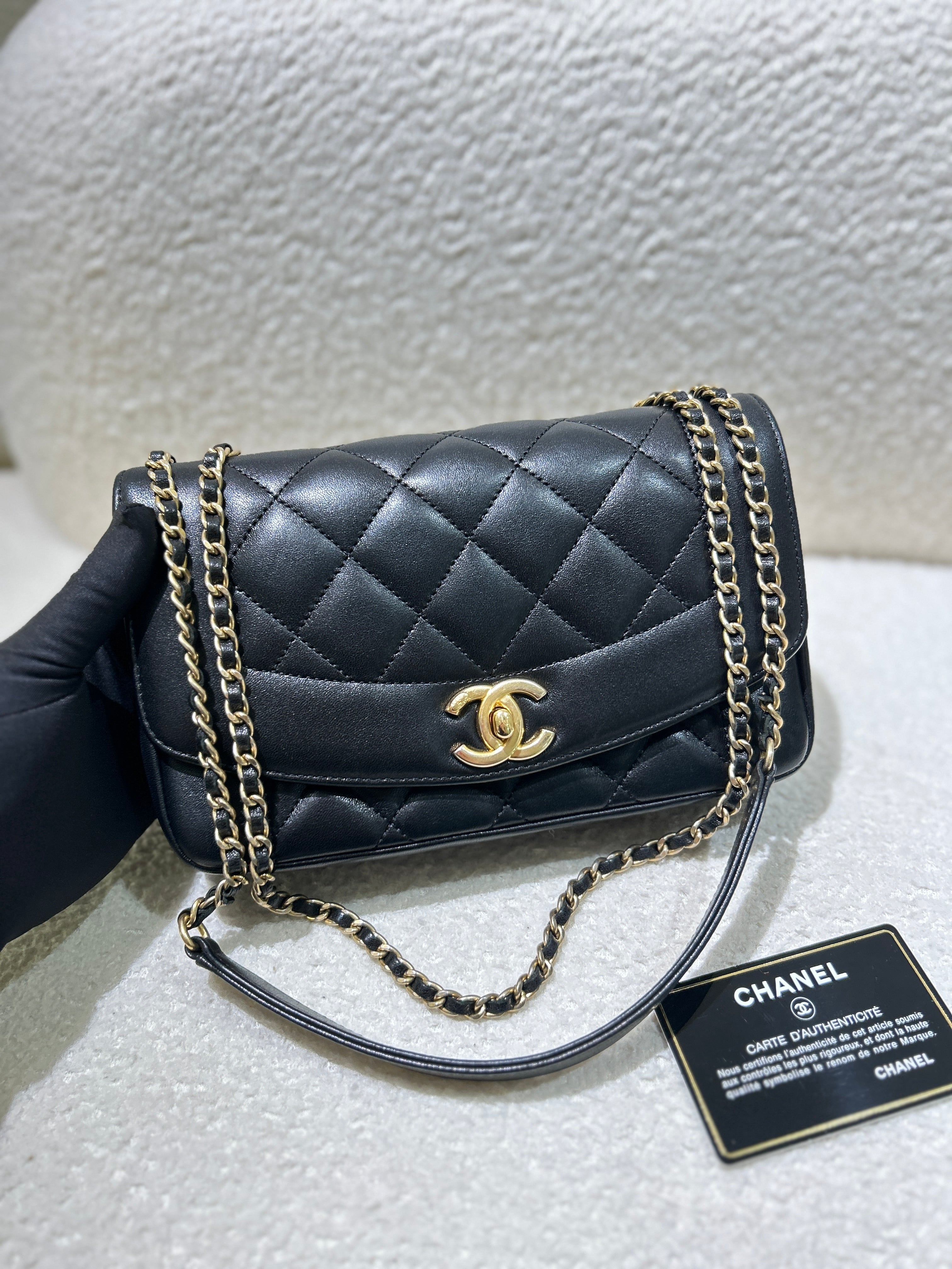 Chanel Diana Small - 23CM Quilted Lambskin Black 24K Gold Hardware Series 3