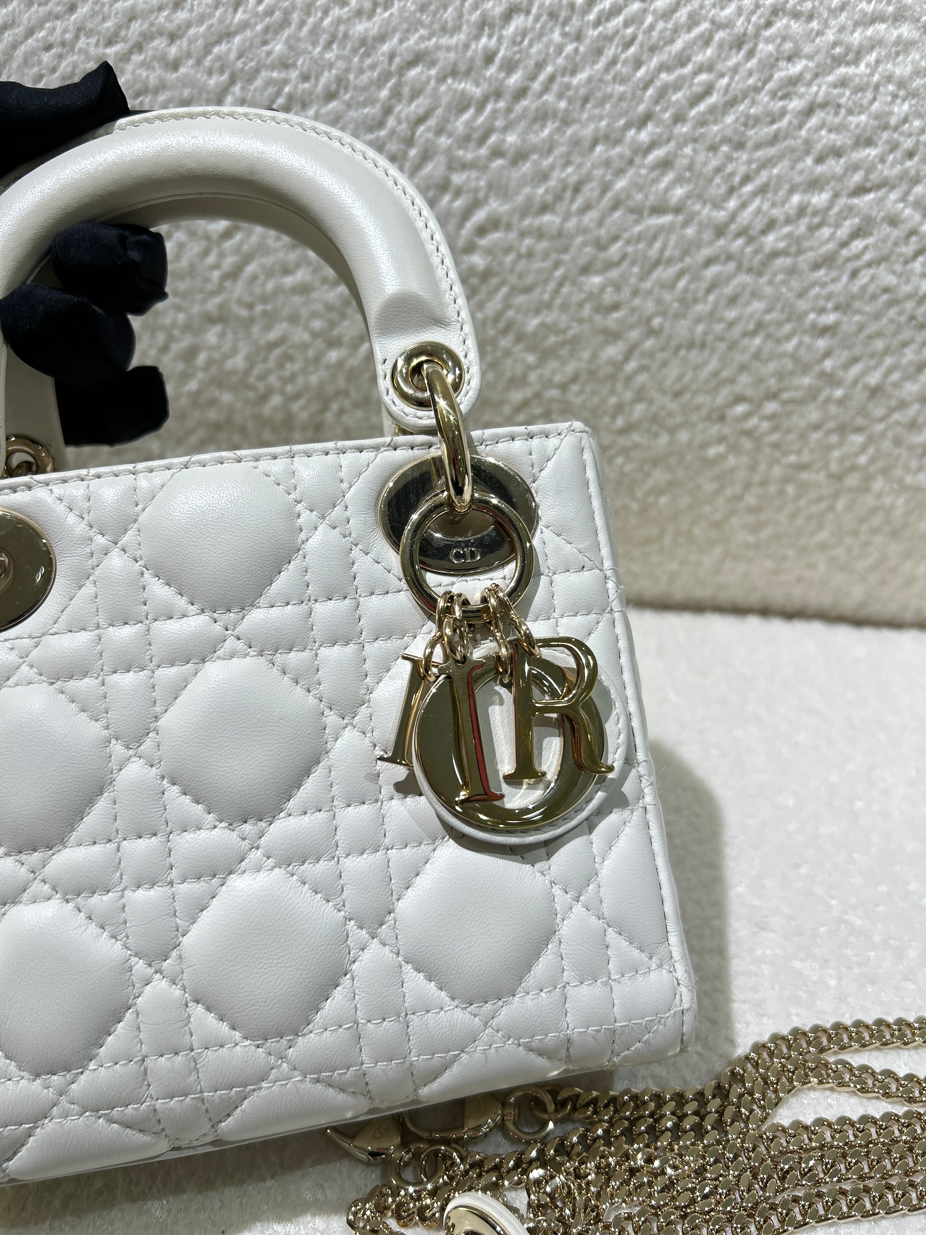 Dior Lady Mini - Cannage Grained Calfskin White Gold Hardware