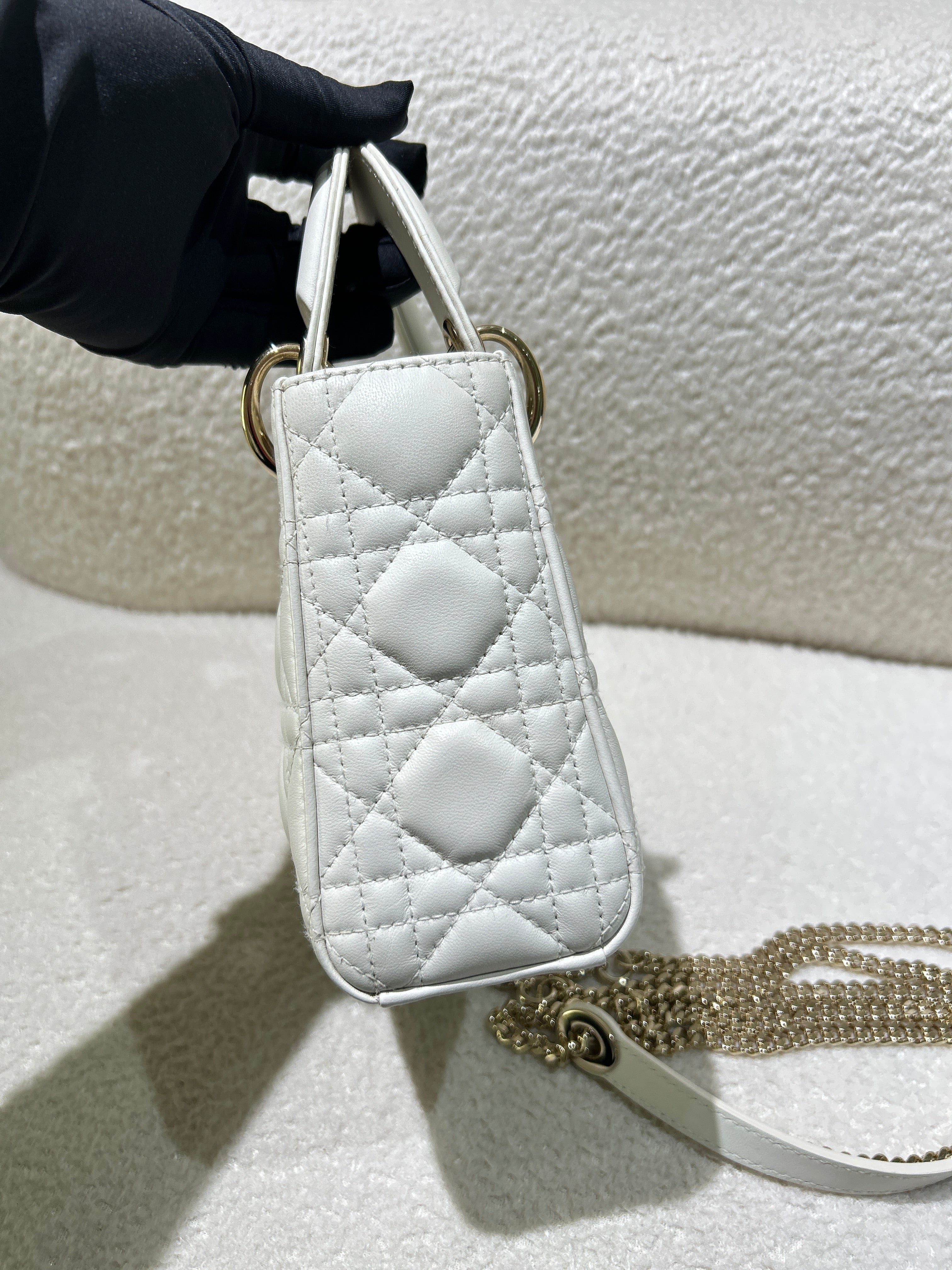 Dior Lady Mini - Cannage Grained Calfskin White Gold Hardware