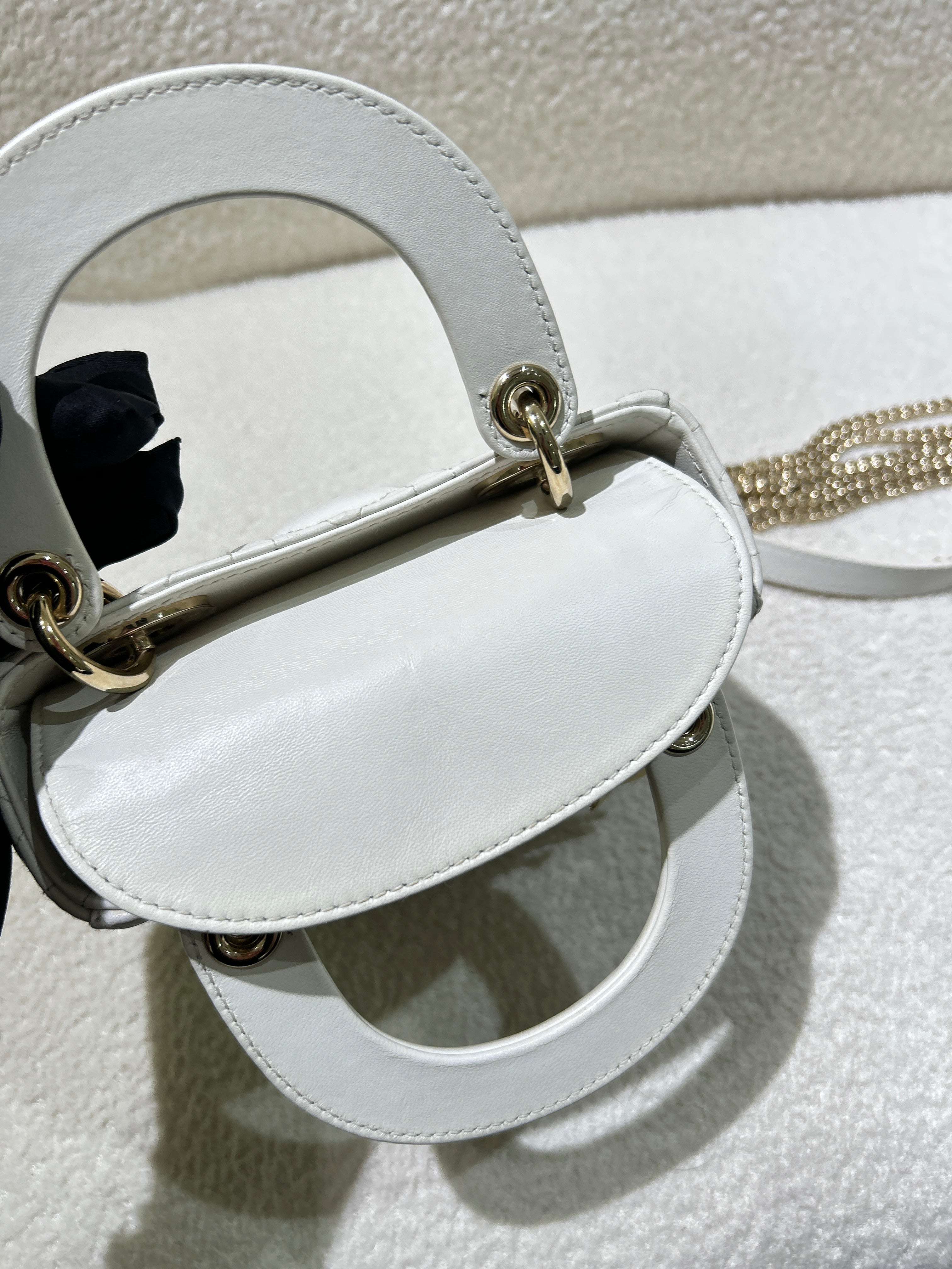 Dior Lady Mini - Cannage Grained Calfskin White Gold Hardware