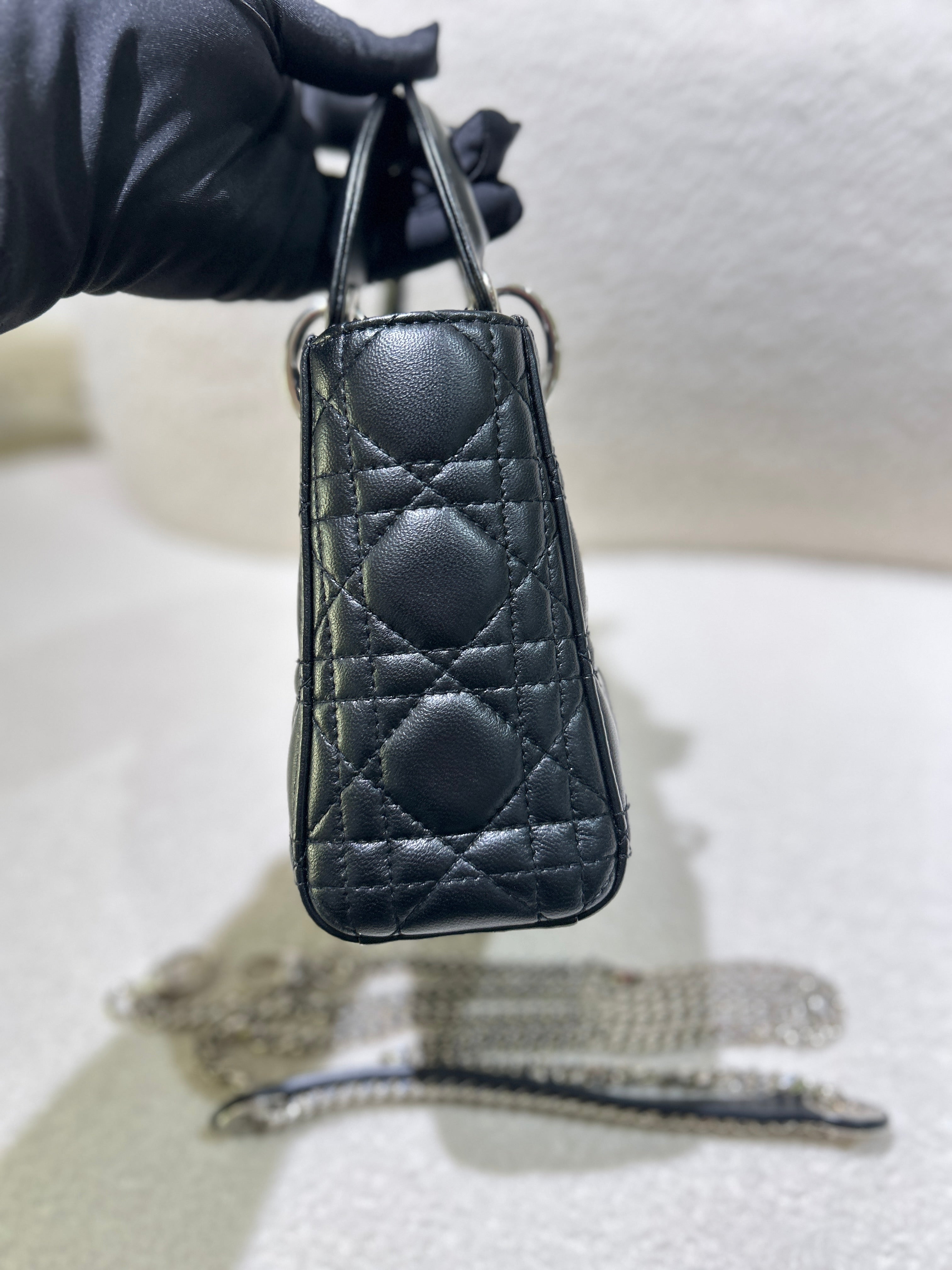Dior Lady Mini - Cannage Lambskin Black Gold Hardware Adjustable Strap