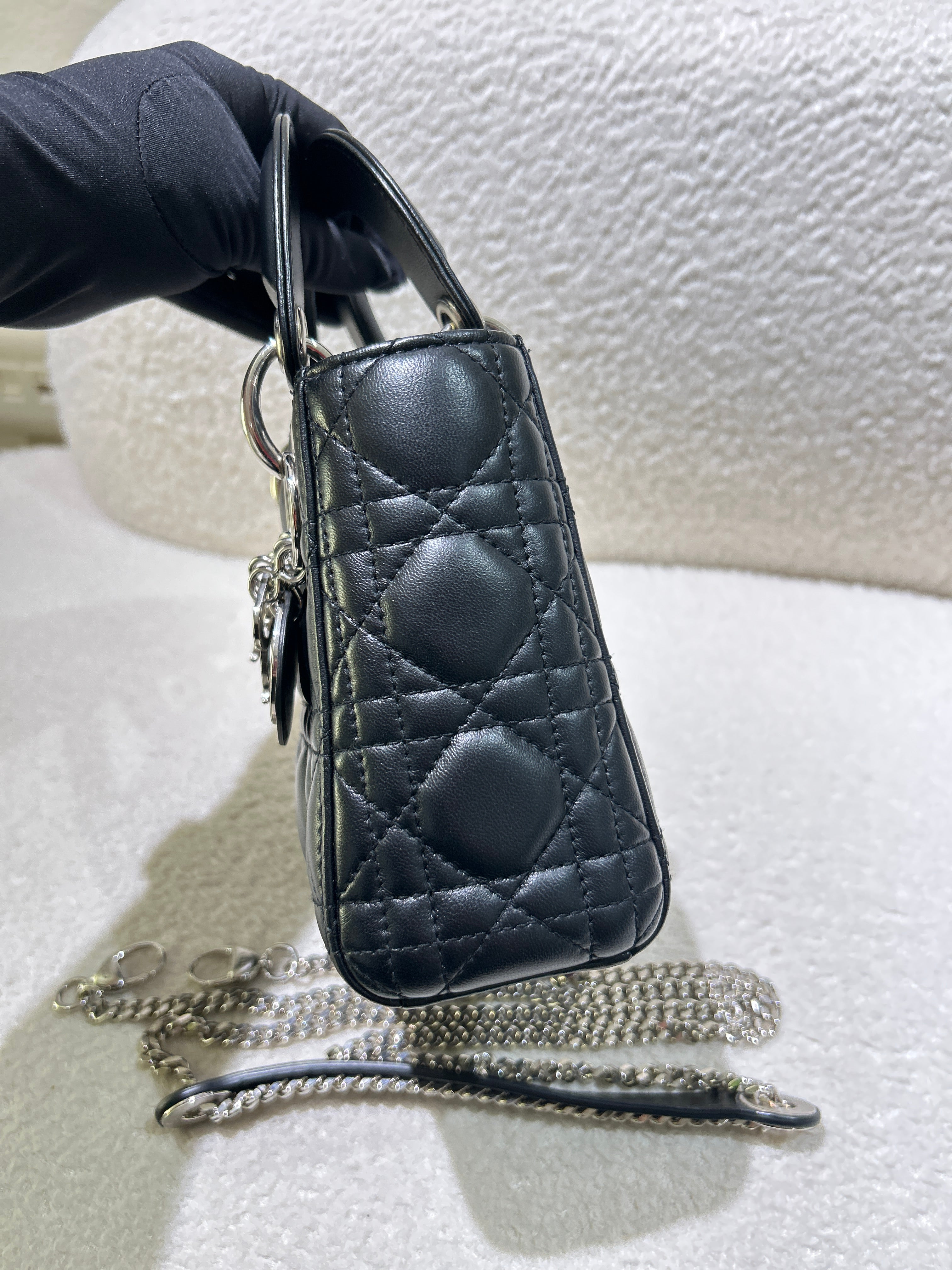 Dior Lady Mini - Cannage Lambskin Black Gold Hardware Adjustable Strap