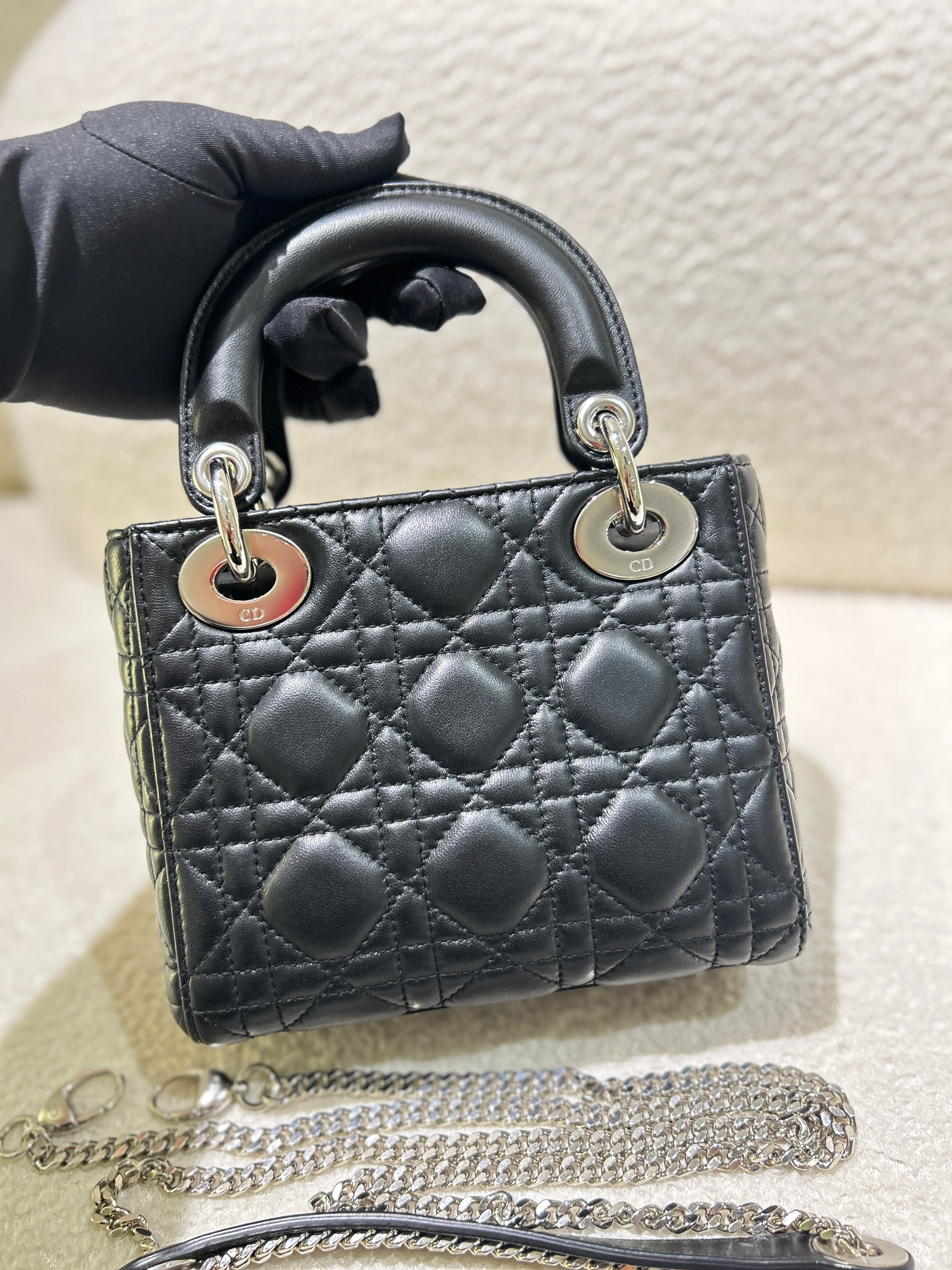 Dior Lady Mini - Cannage Lambskin Black Gold Hardware Adjustable Strap