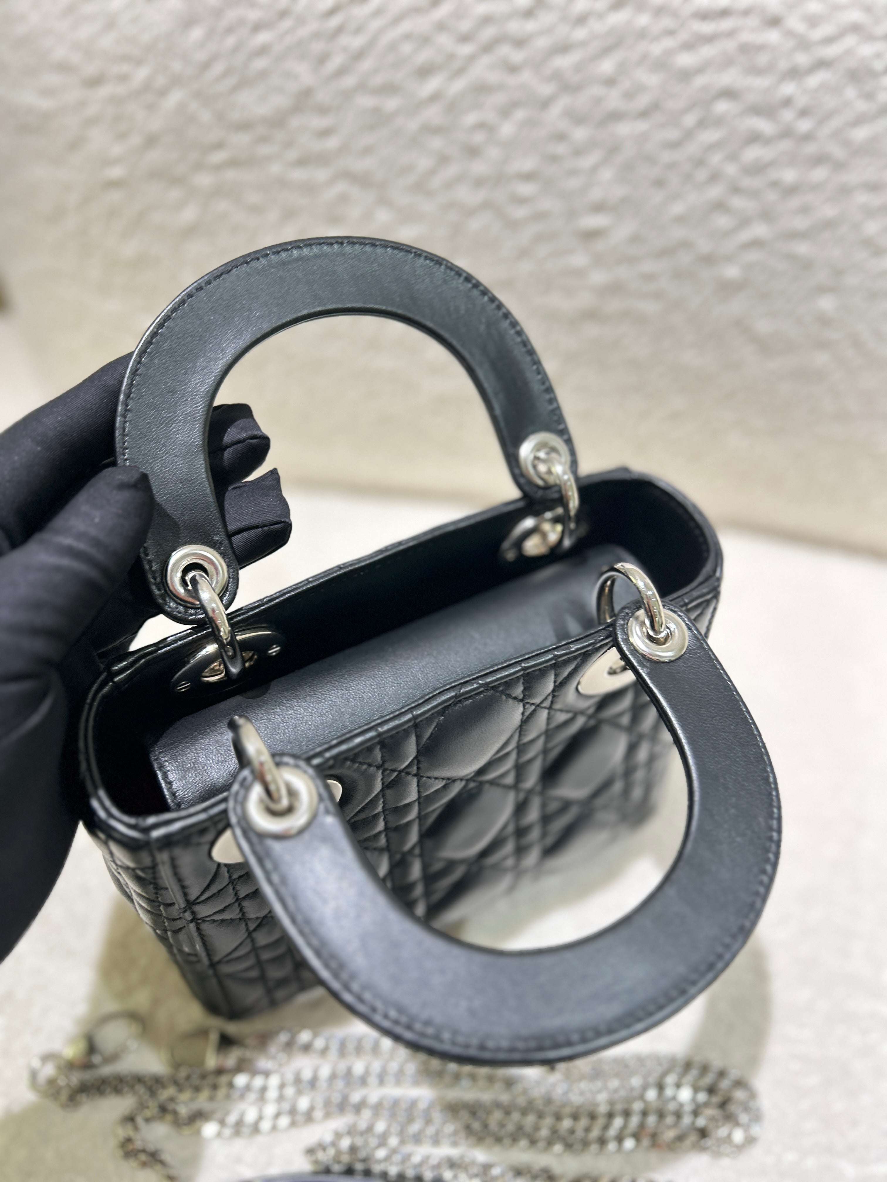 Dior Lady Mini - Cannage Lambskin Black Gold Hardware Adjustable Strap