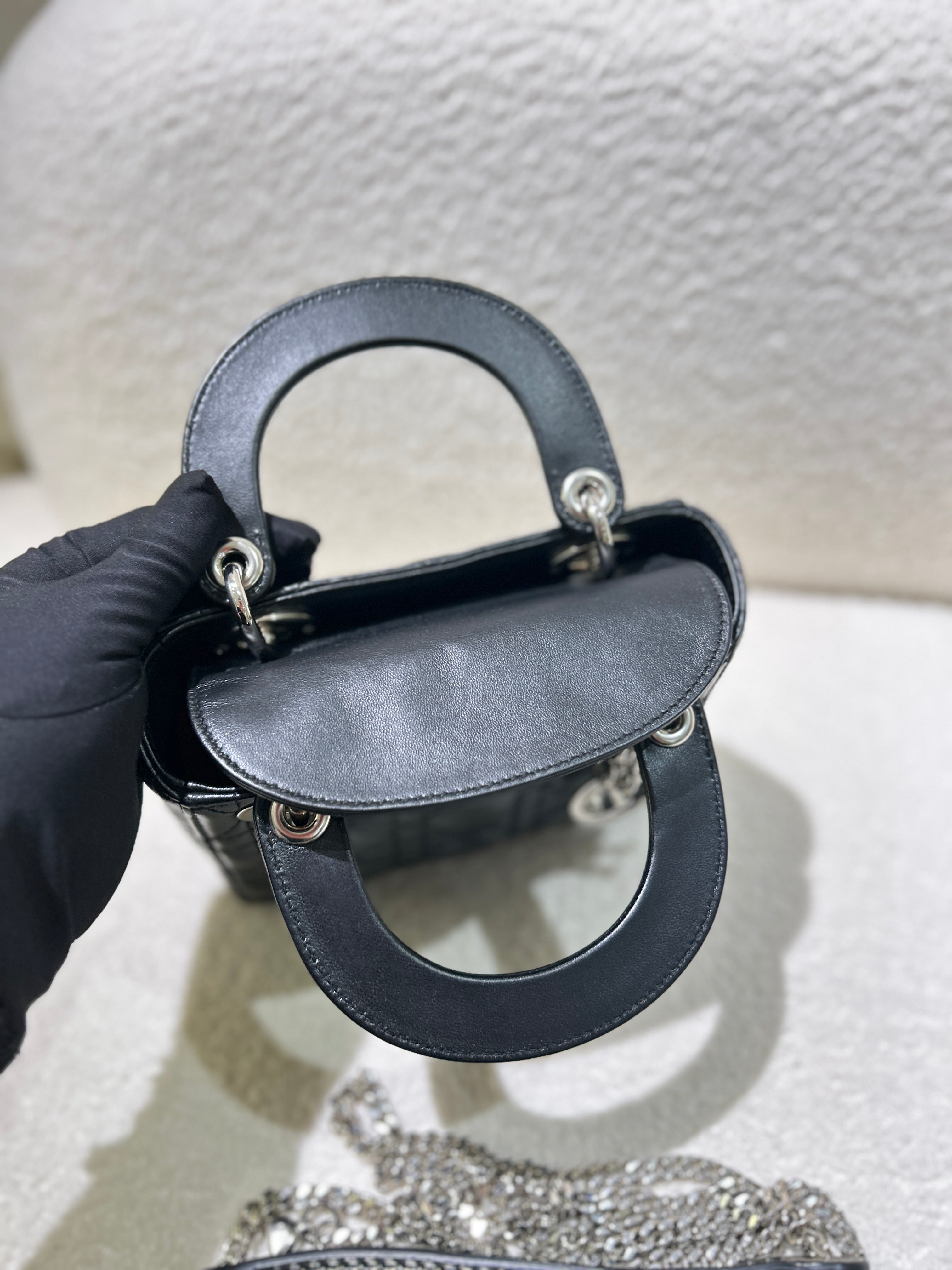 Dior Lady Mini - Cannage Lambskin Black Gold Hardware Adjustable Strap