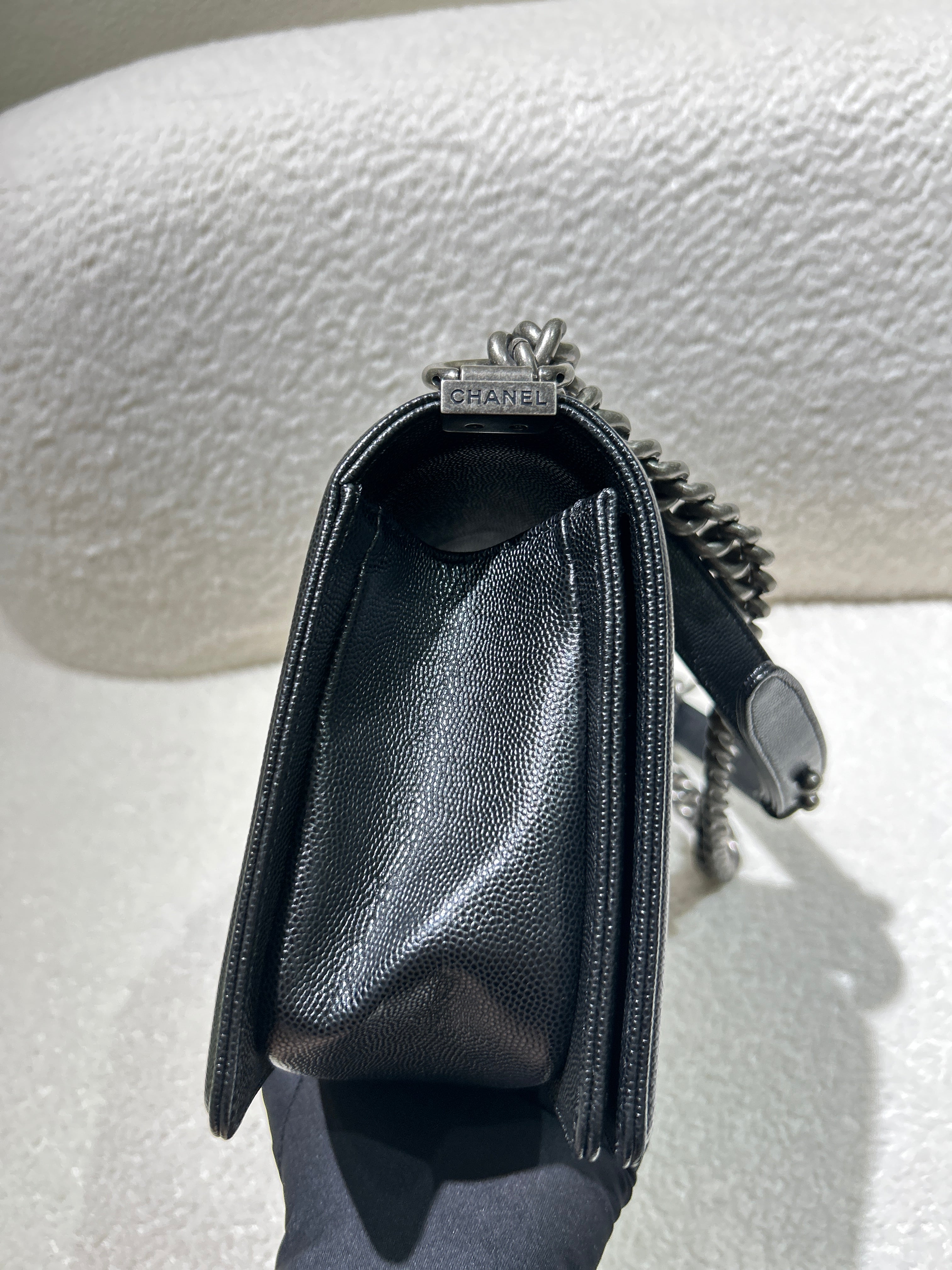 Chanel Boy Medium - Caviar 28CM New Medium Quilted Black Gold Hardware Series 19