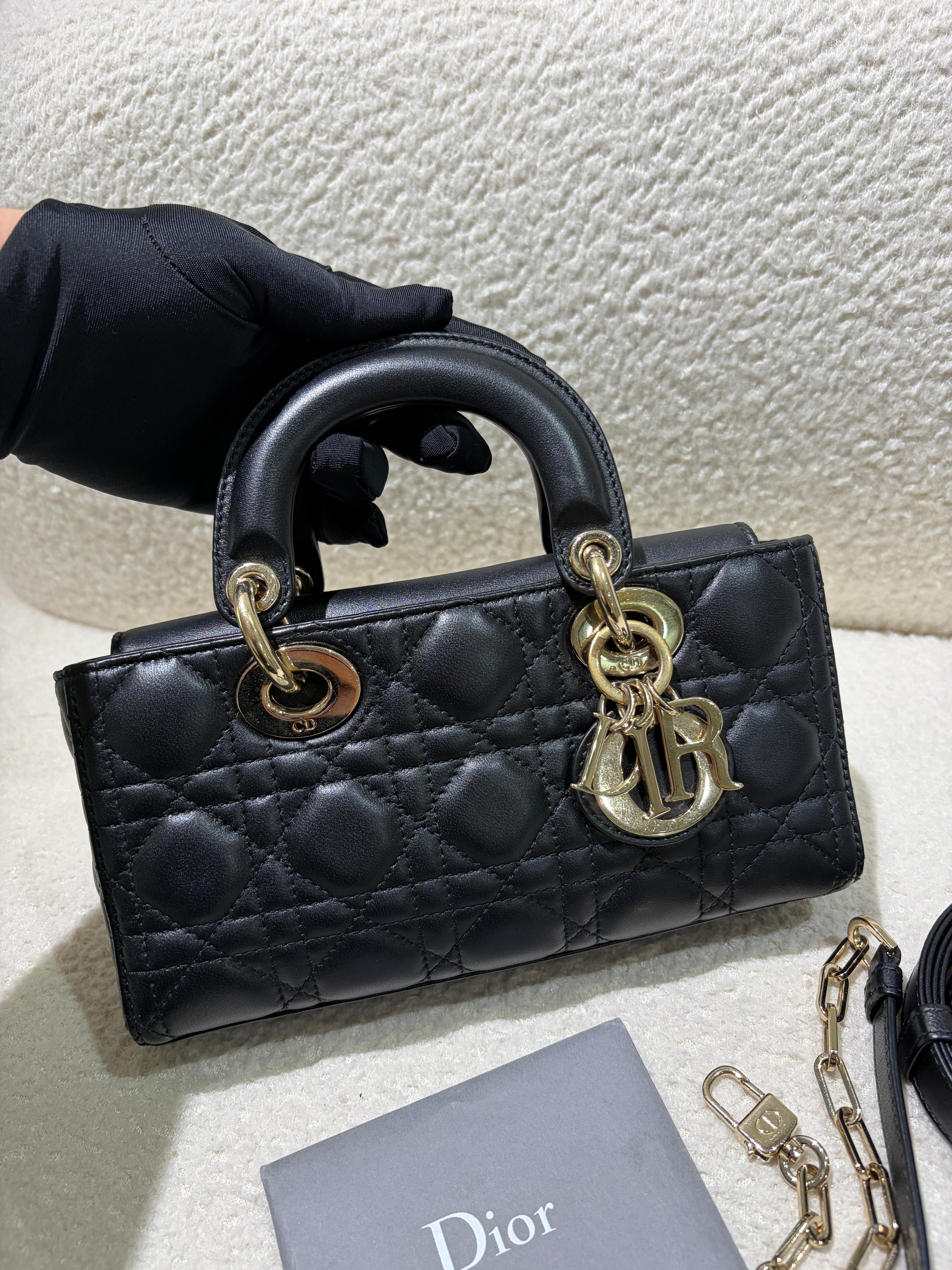 Dior D-Joy Medium - Cannage Lambskin Black Gold Hardware
