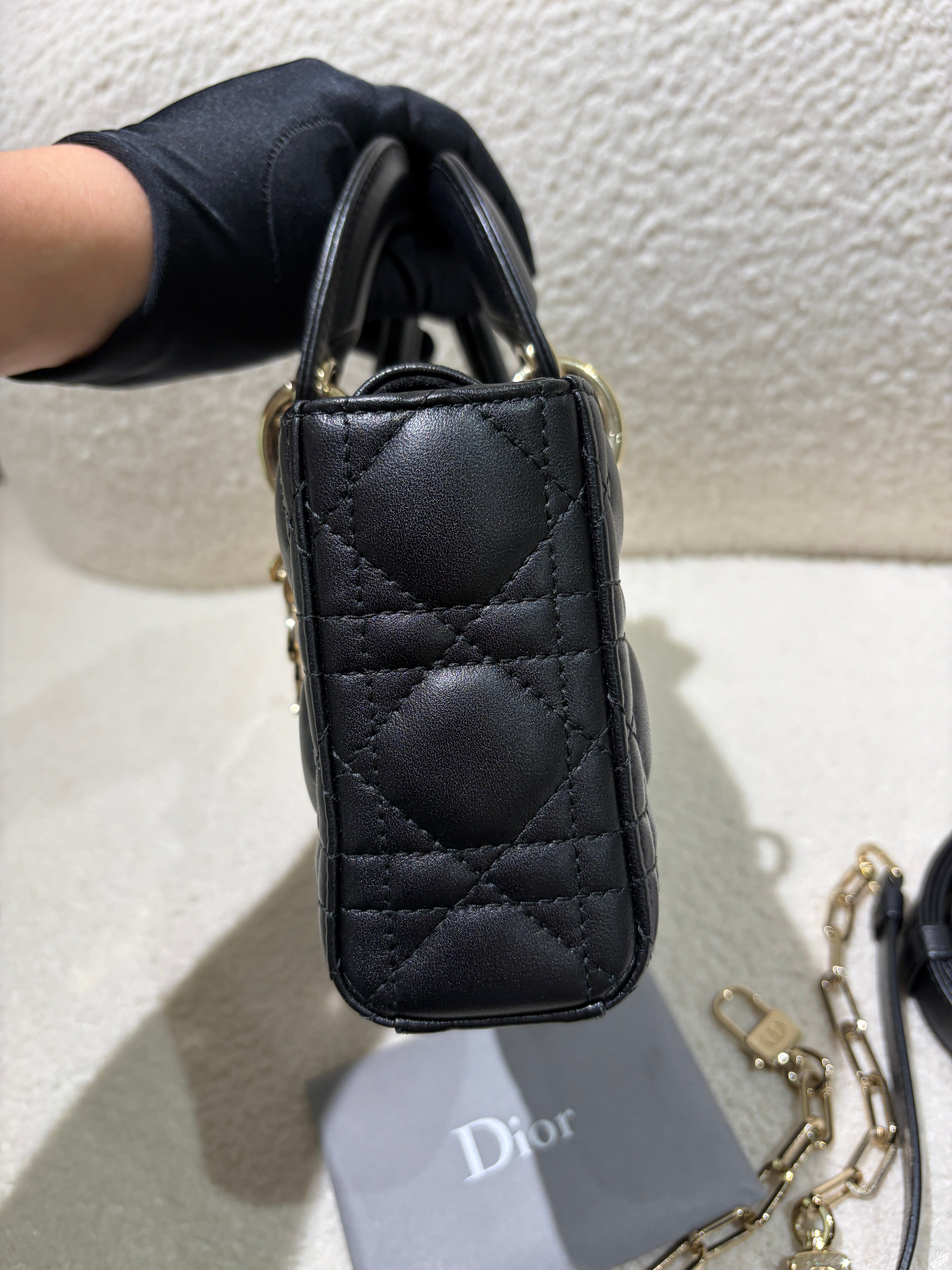 Dior D-Joy Medium - Cannage Lambskin Black Gold Hardware