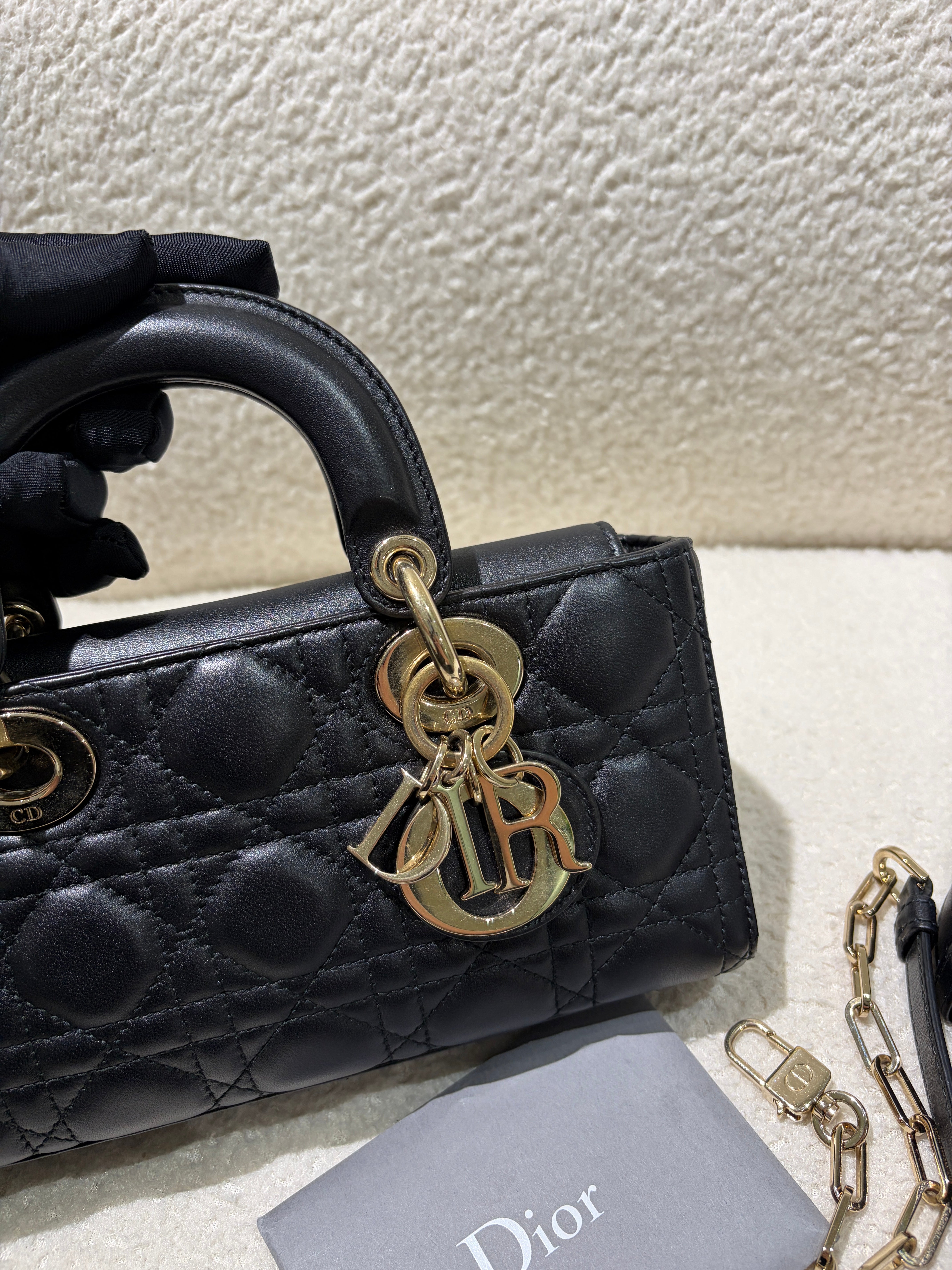 Dior D-Joy Medium - Cannage Lambskin Black Gold Hardware