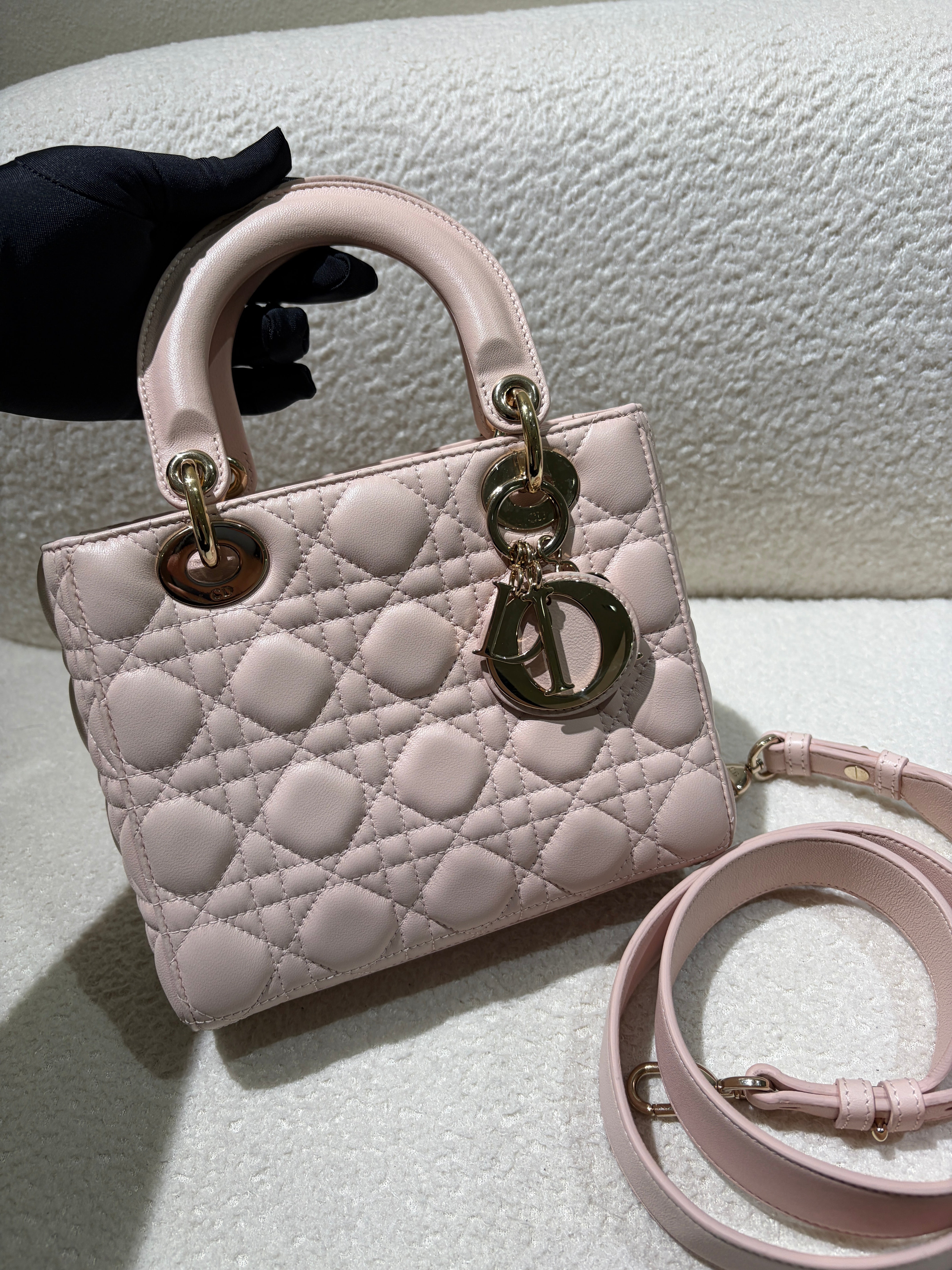 Dior Lady Small Flap - Cannage Lambskin Light Sakura Pink Gold Hardware