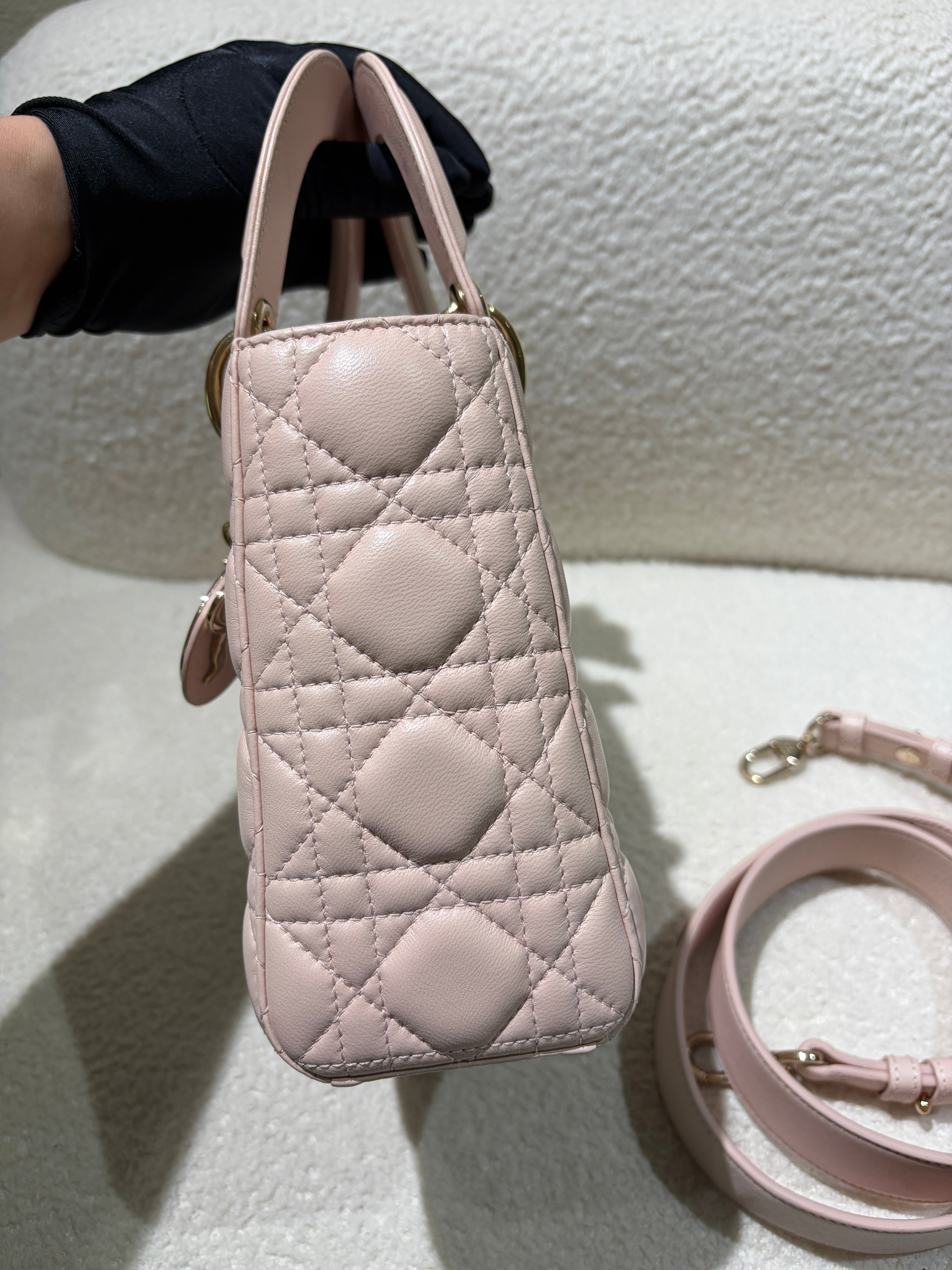 Dior Lady Small Flap - Cannage Lambskin Light Sakura Pink Gold Hardware