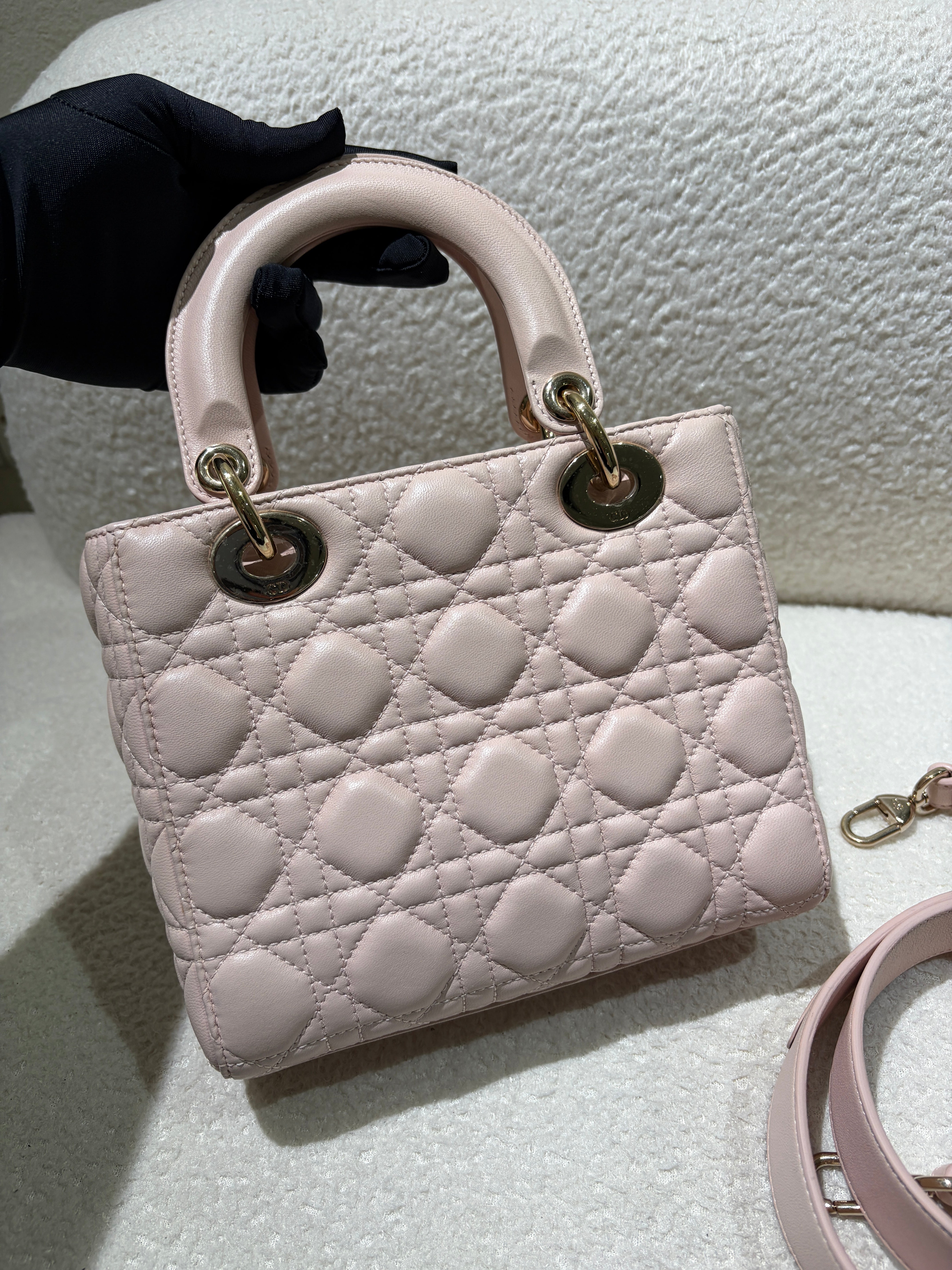 Dior Lady Small Flap - Cannage Lambskin Light Sakura Pink Gold Hardware