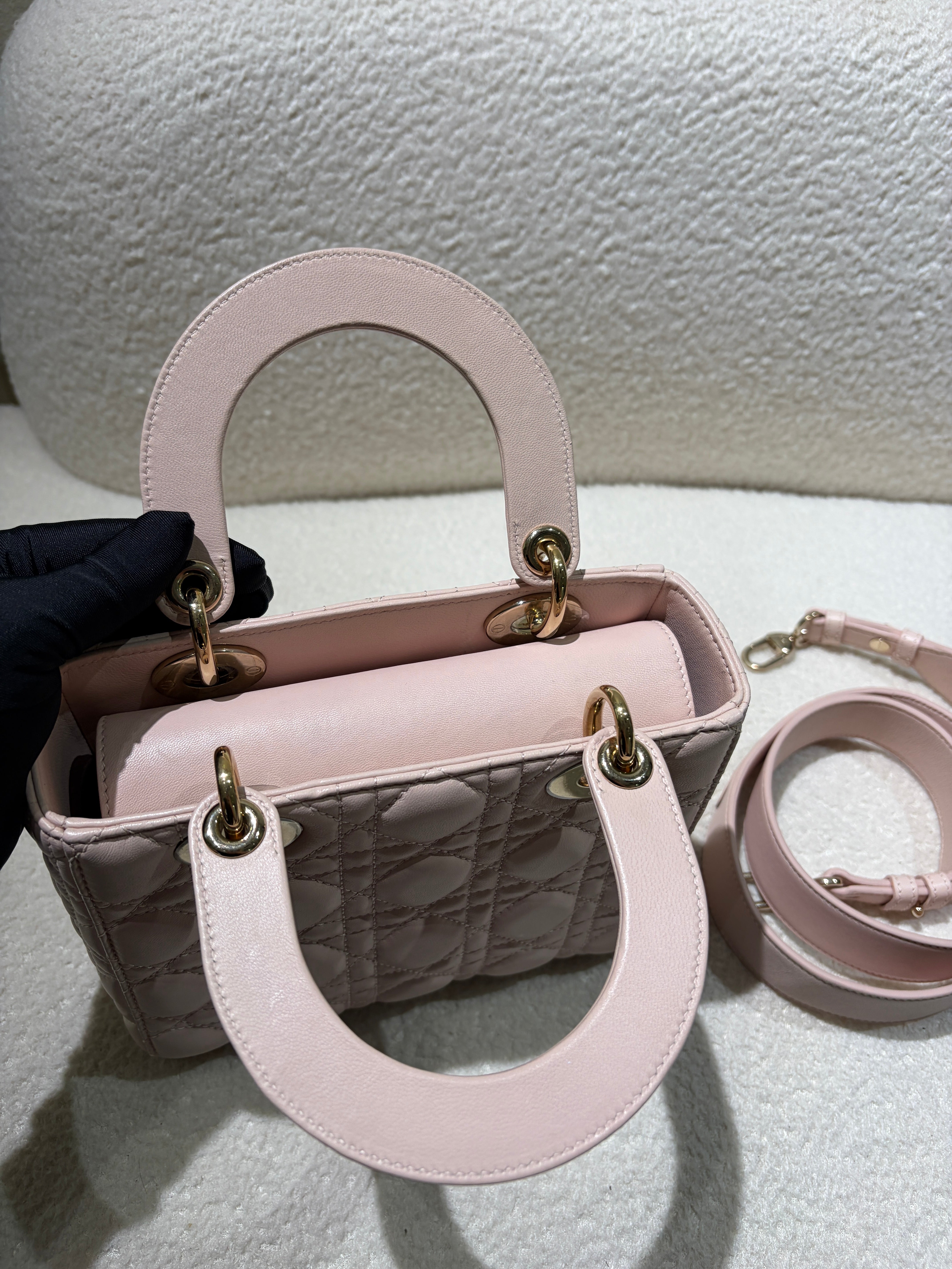 Dior Lady Small Flap - Cannage Lambskin Light Sakura Pink Gold Hardware