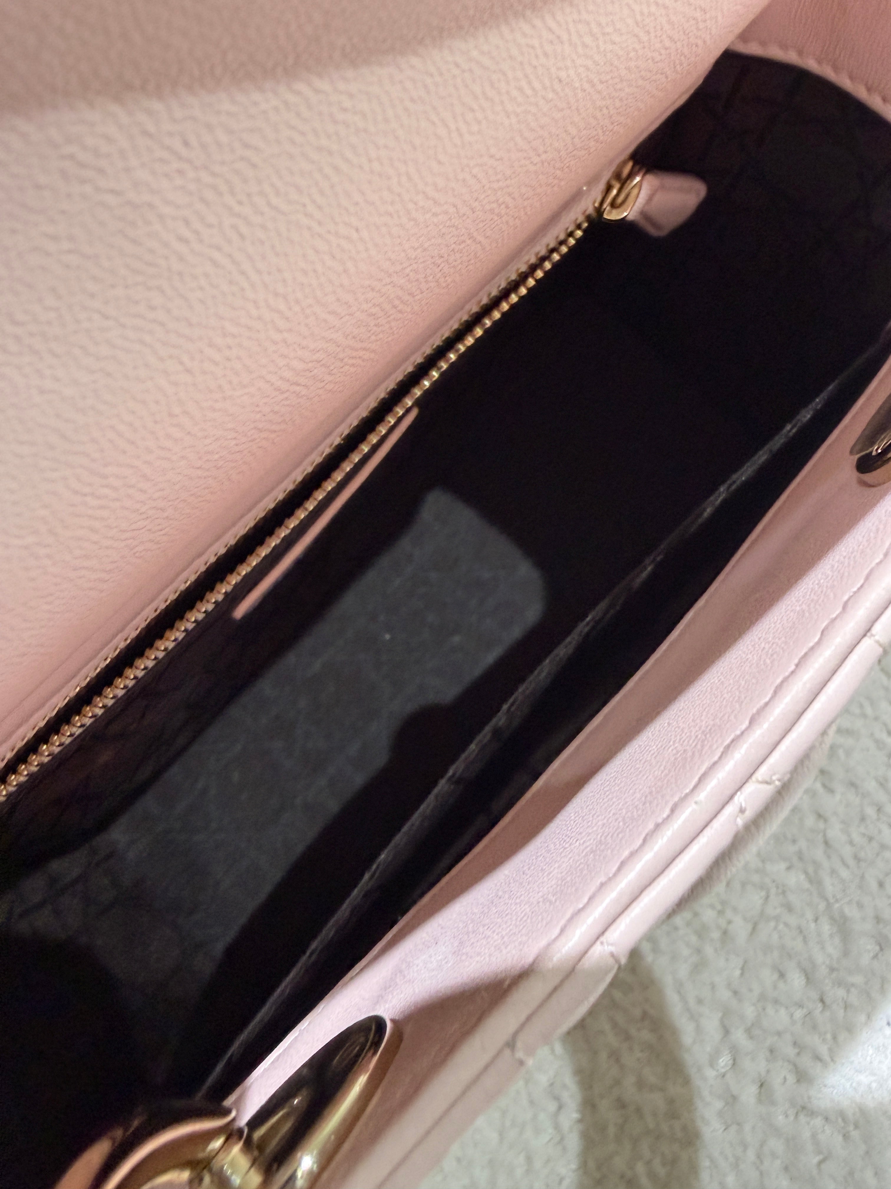 Dior Lady Small Flap - Cannage Lambskin Light Sakura Pink Gold Hardware