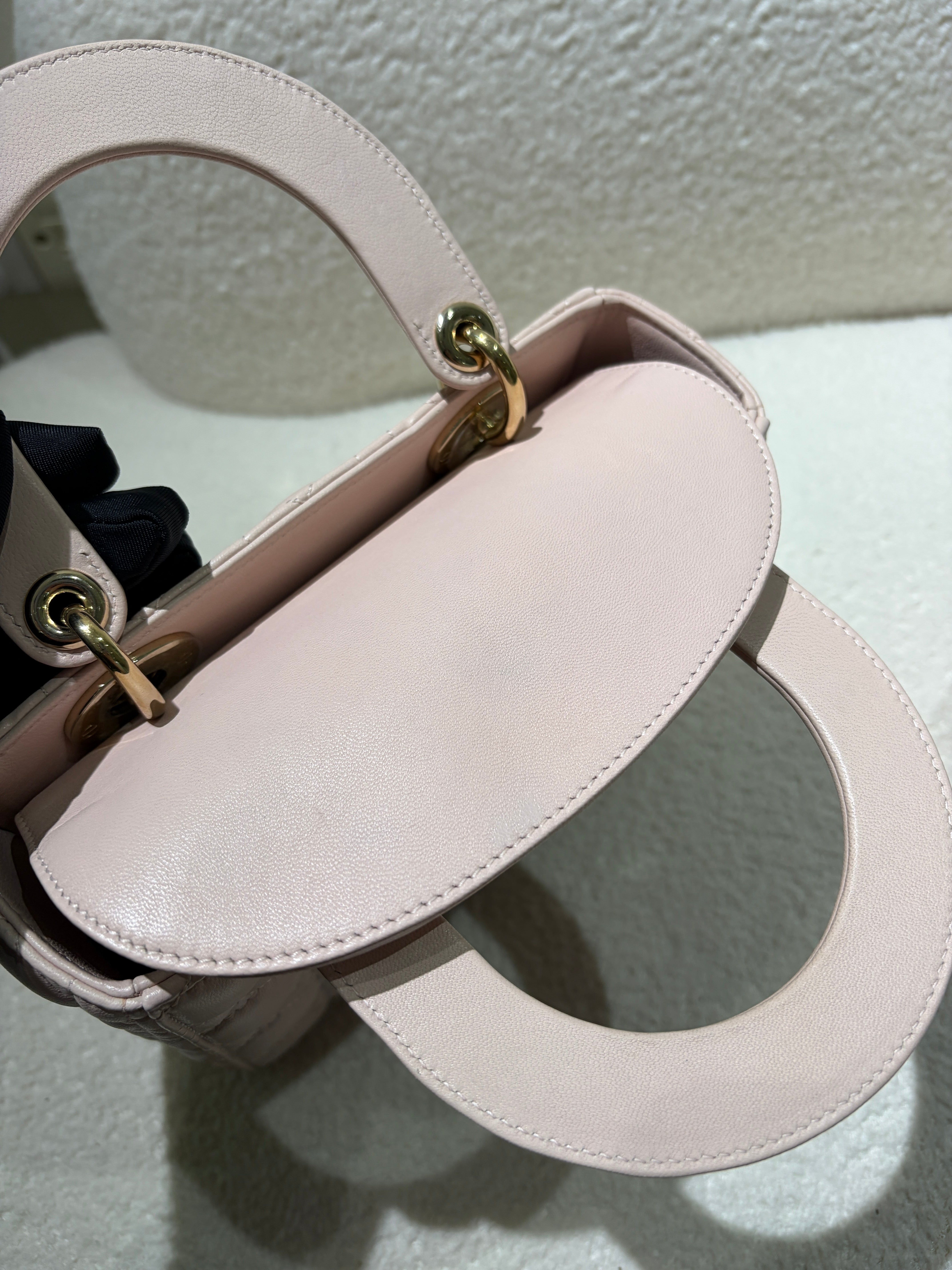 Dior Lady Small Flap - Cannage Lambskin Light Sakura Pink Gold Hardware
