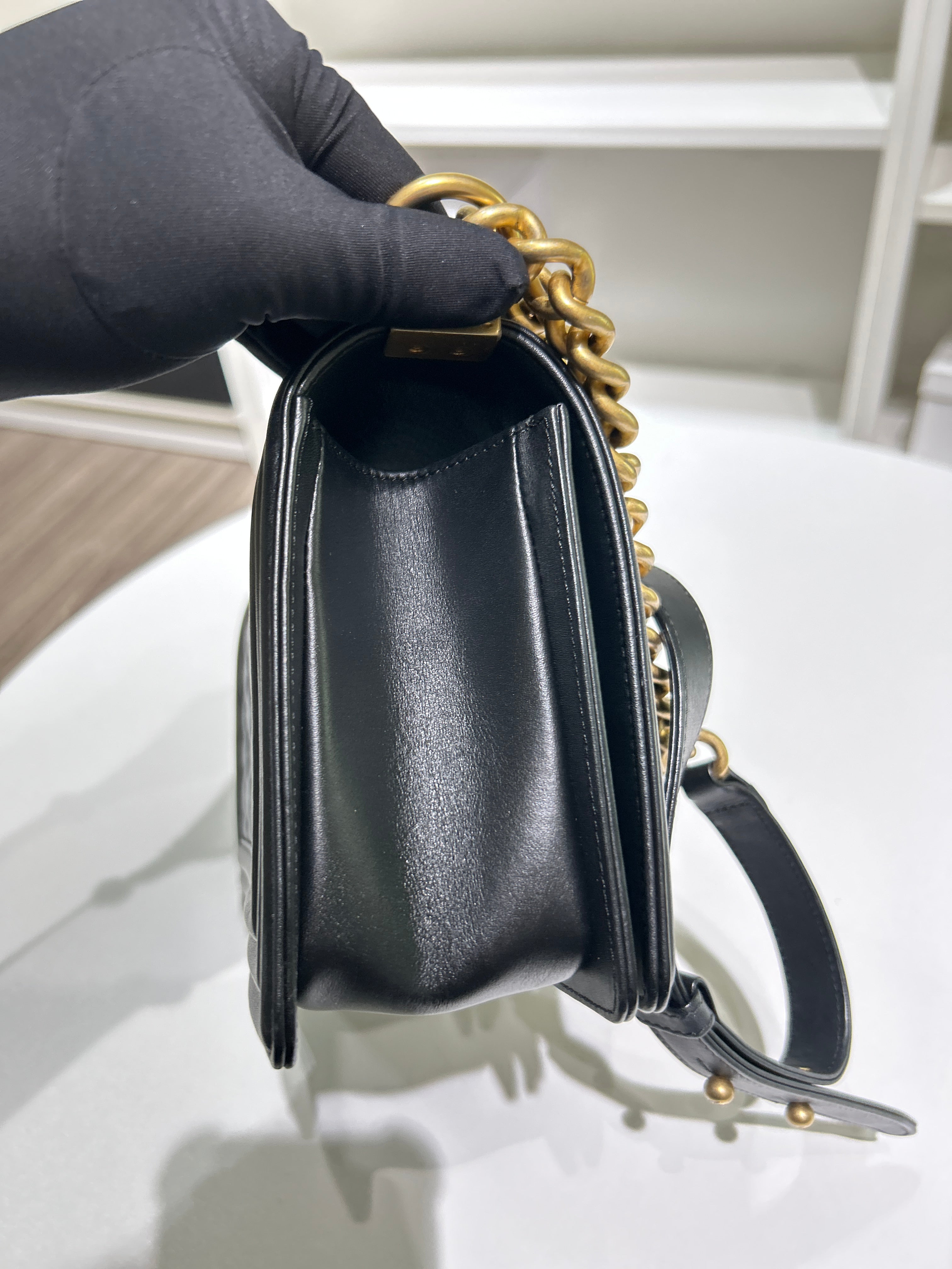 Chanel Boy Medium - Caviar 28CM New Medium Quilted Black Gold Hardware Series 19