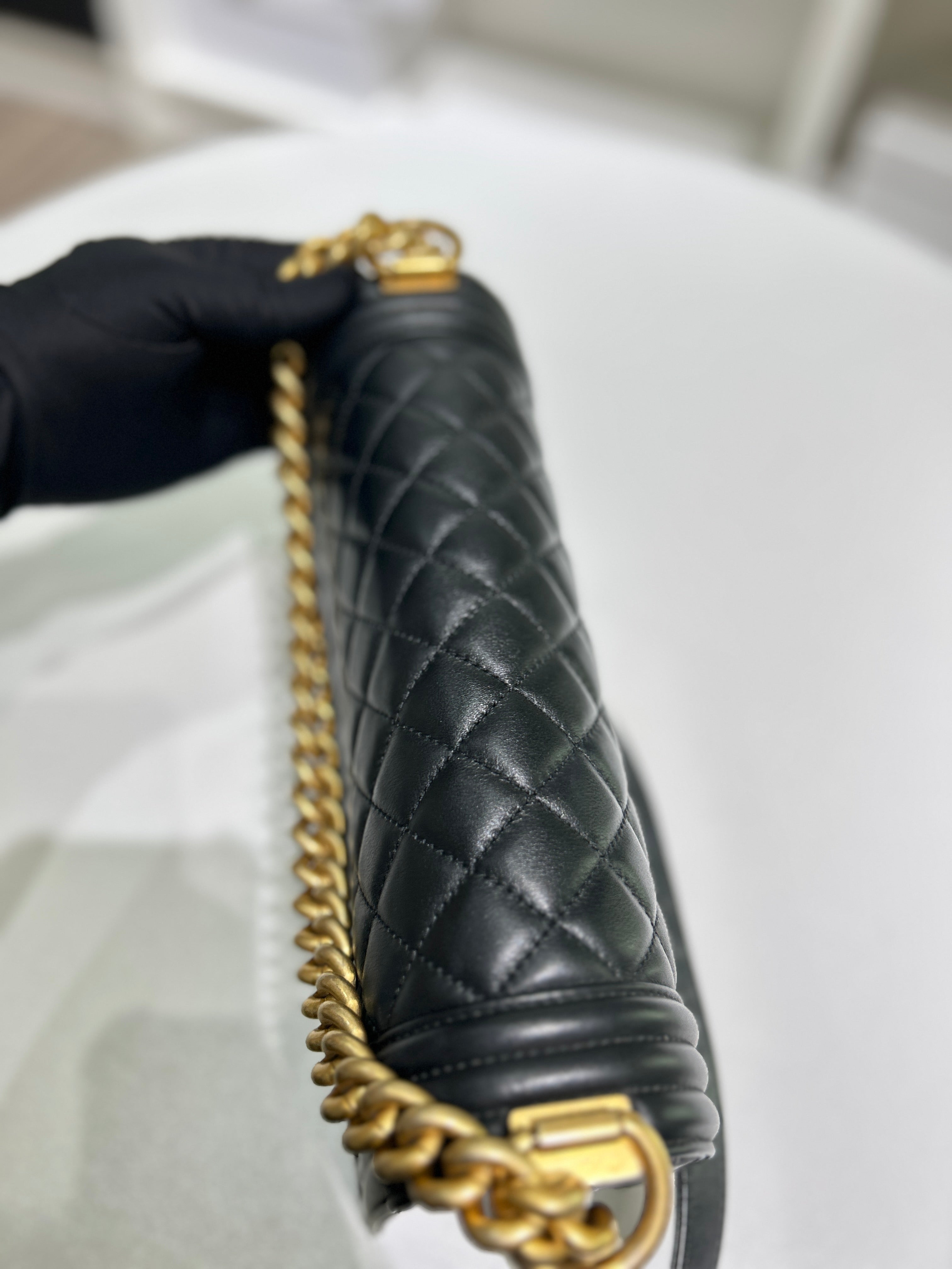Chanel Boy Medium - Caviar 28CM New Medium Quilted Black Gold Hardware Series 19