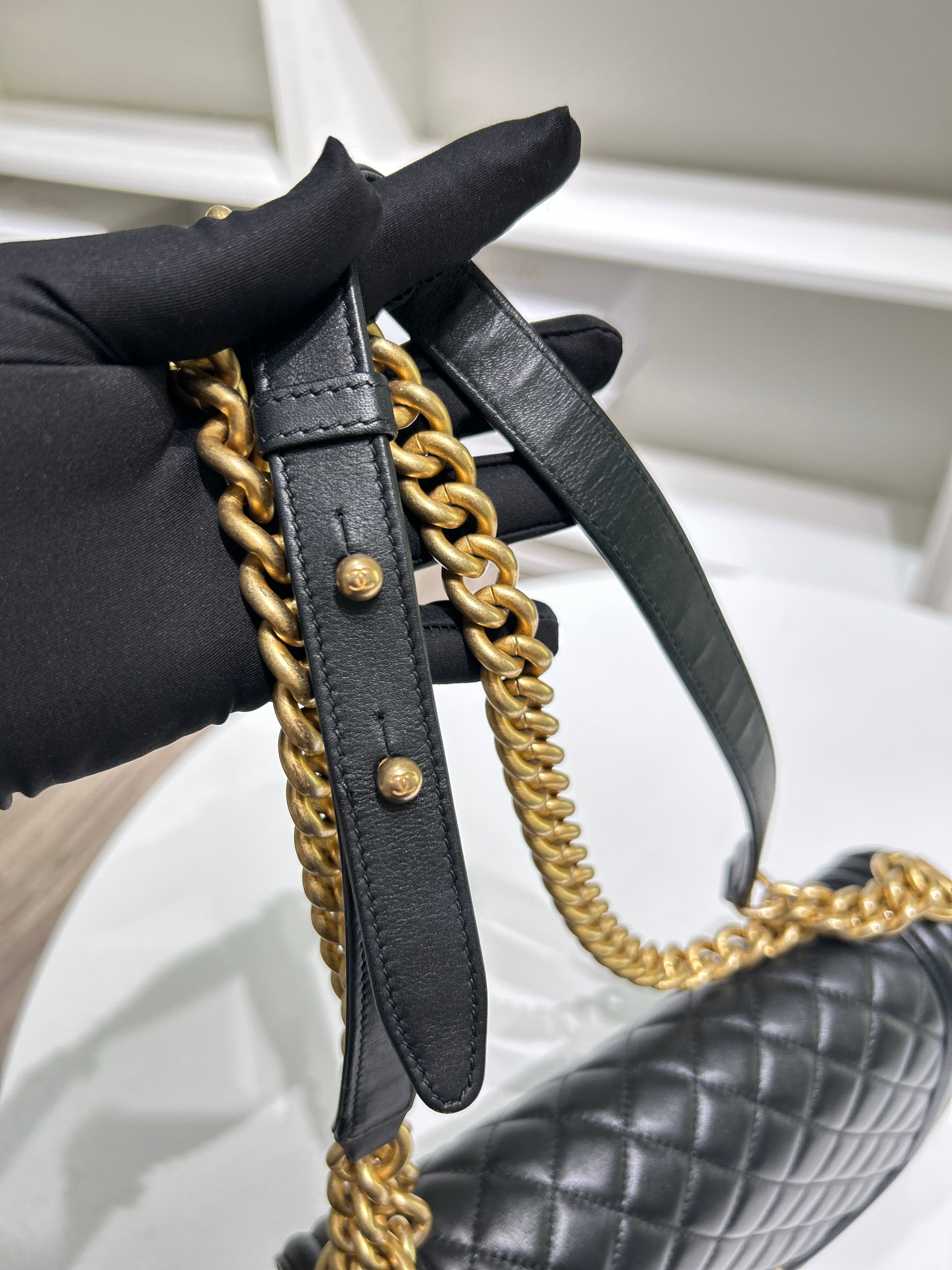 Chanel Boy Medium - Caviar 28CM New Medium Quilted Black Gold Hardware Series 19