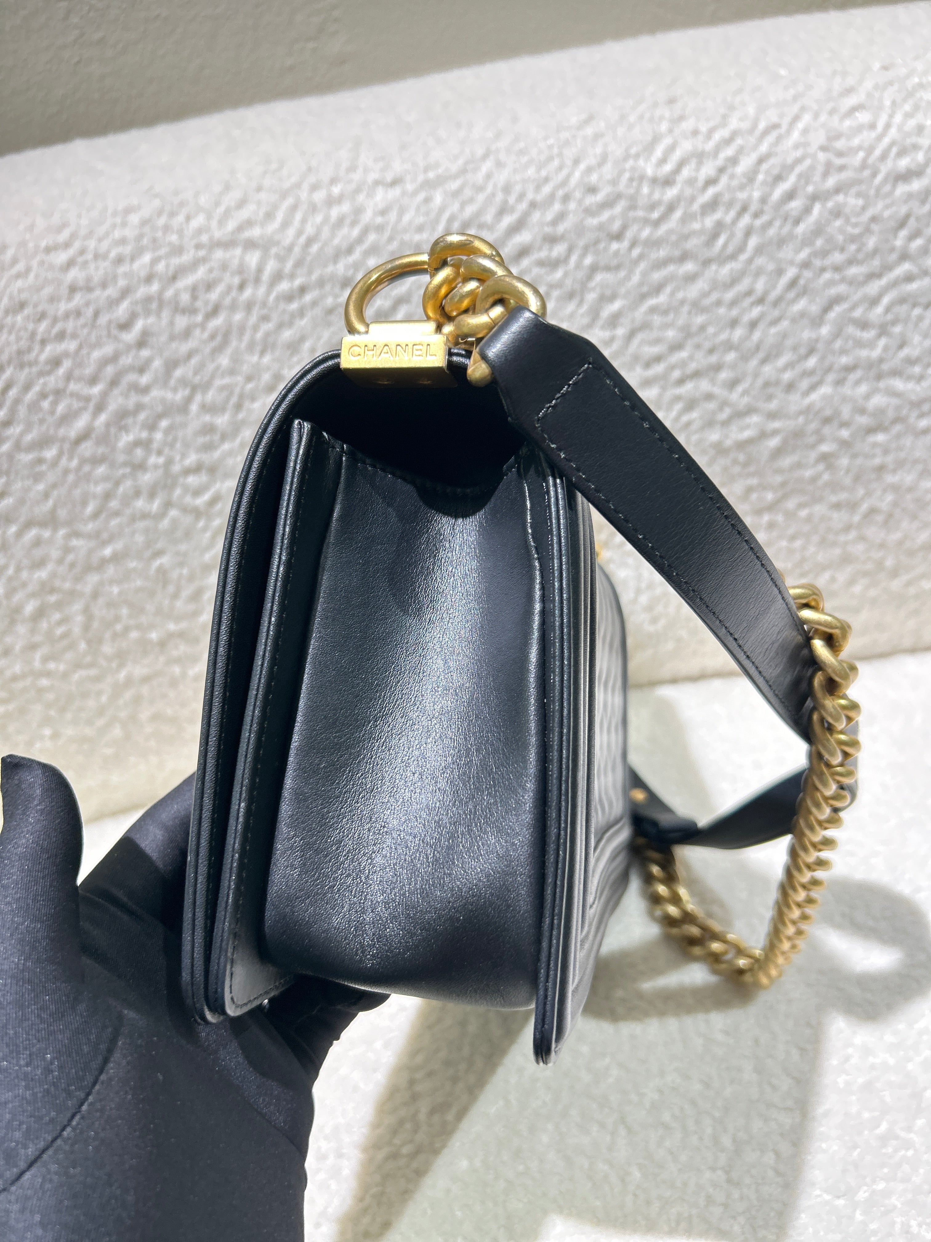 Chanel Boy Medium - Caviar 28CM New Medium Quilted Black Gold Hardware Series 19