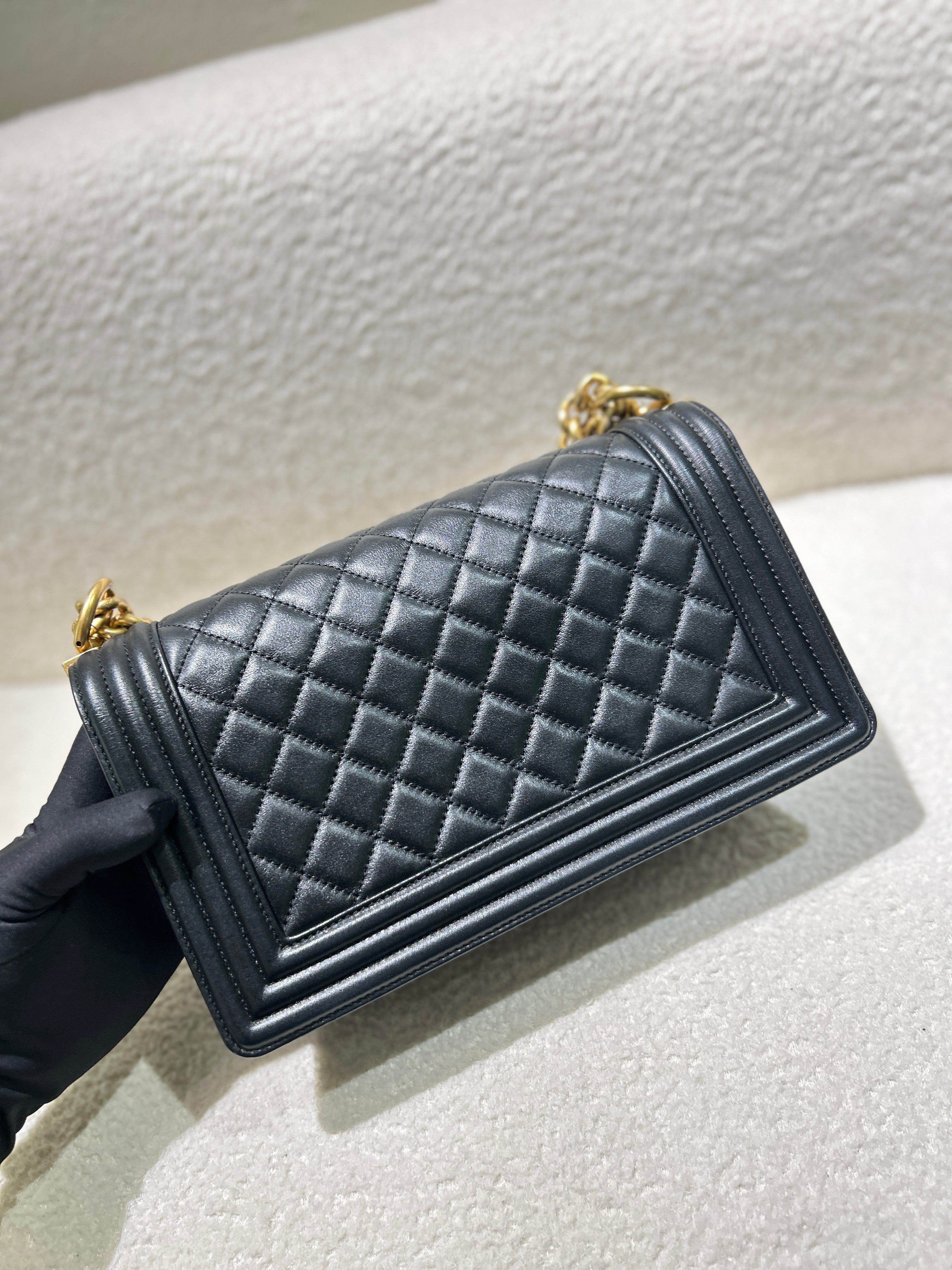 Chanel Boy Medium - Caviar 28CM New Medium Quilted Black Gold Hardware Series 19
