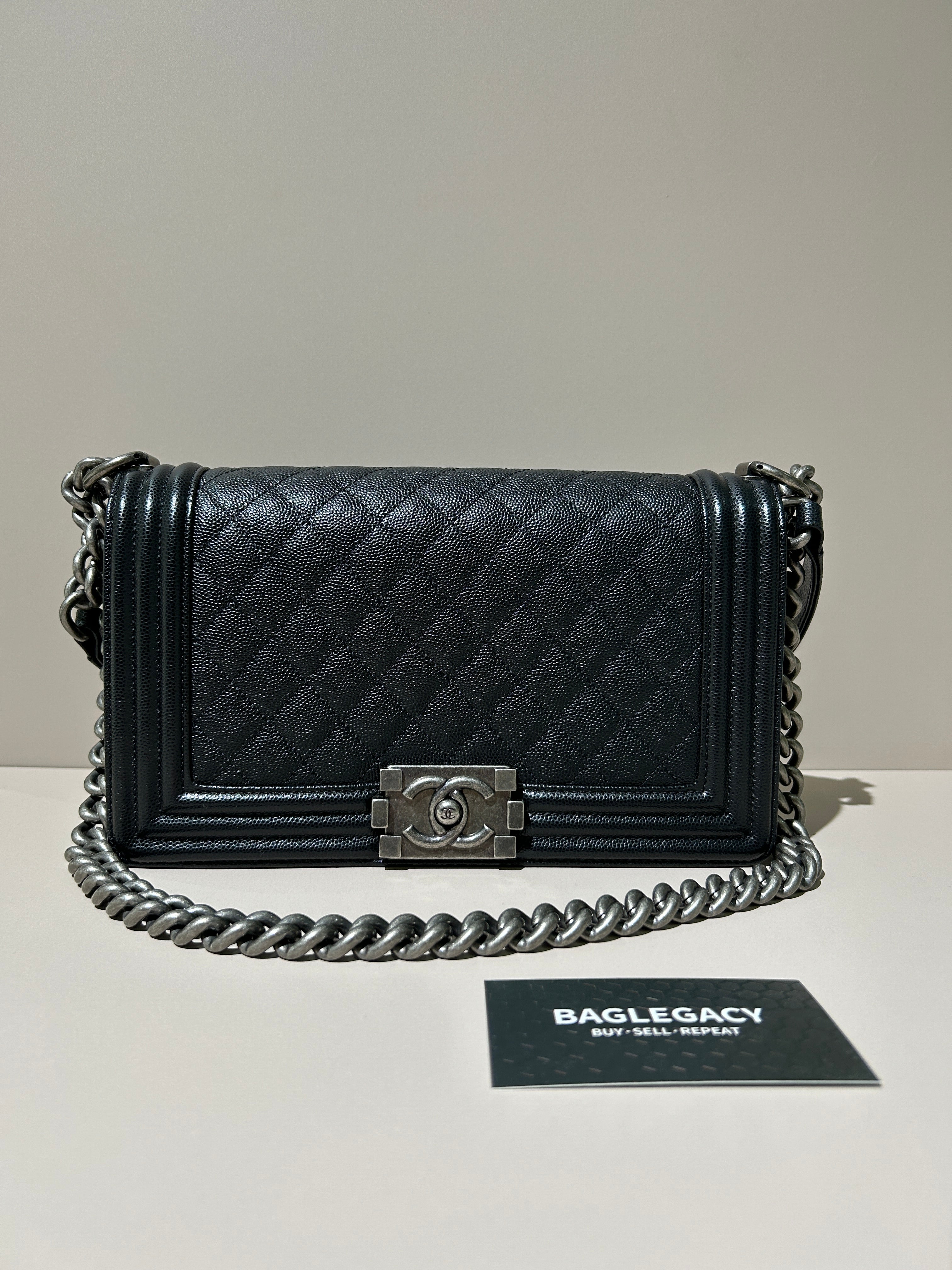 Chanel Boy Medium - Caviar 28CM New Medium Quilted Black Gold Hardware Series 19