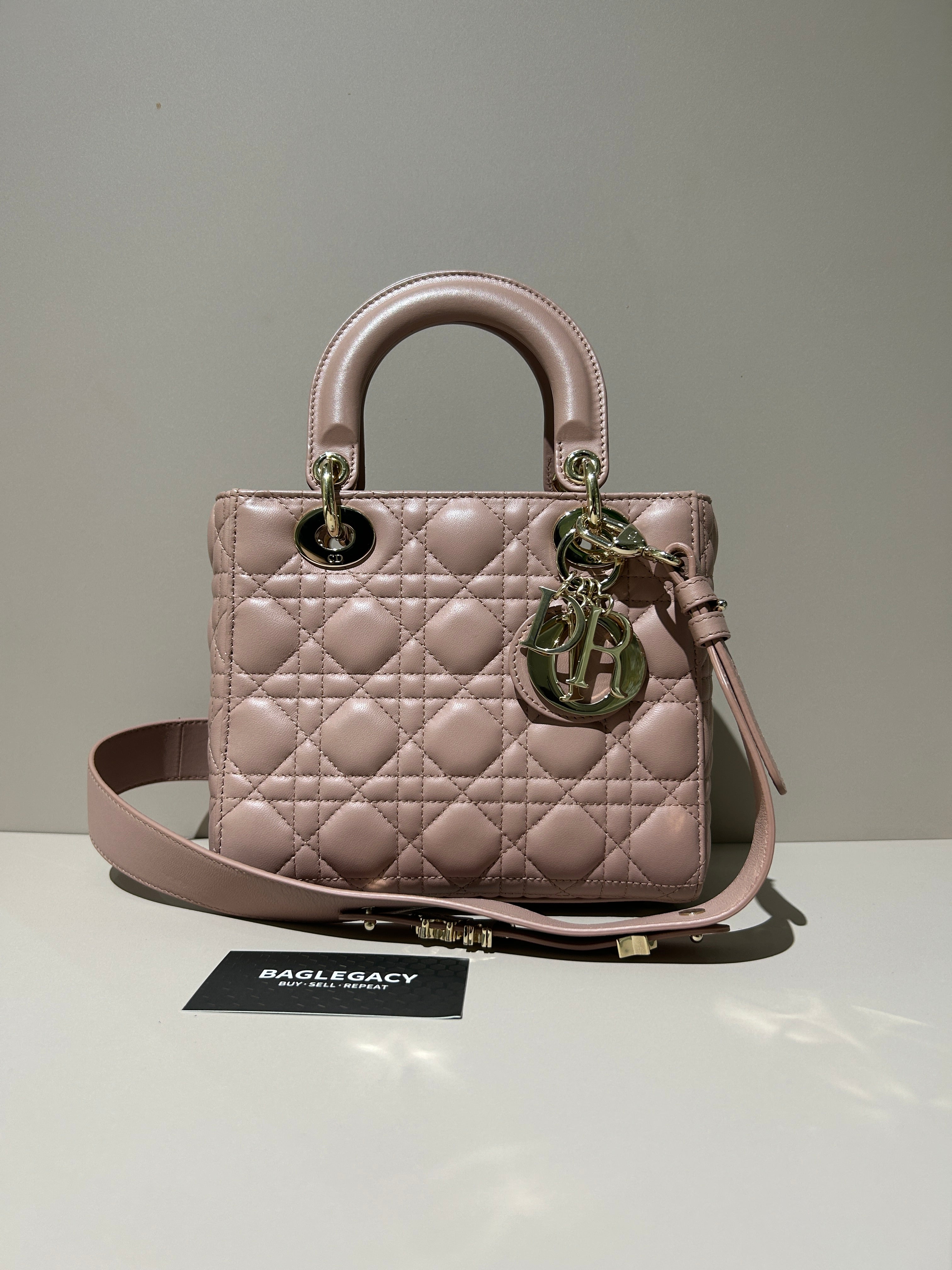 Dior Lady Small Flap - Cannage Lambskin Light Sakura Pink Gold Hardware