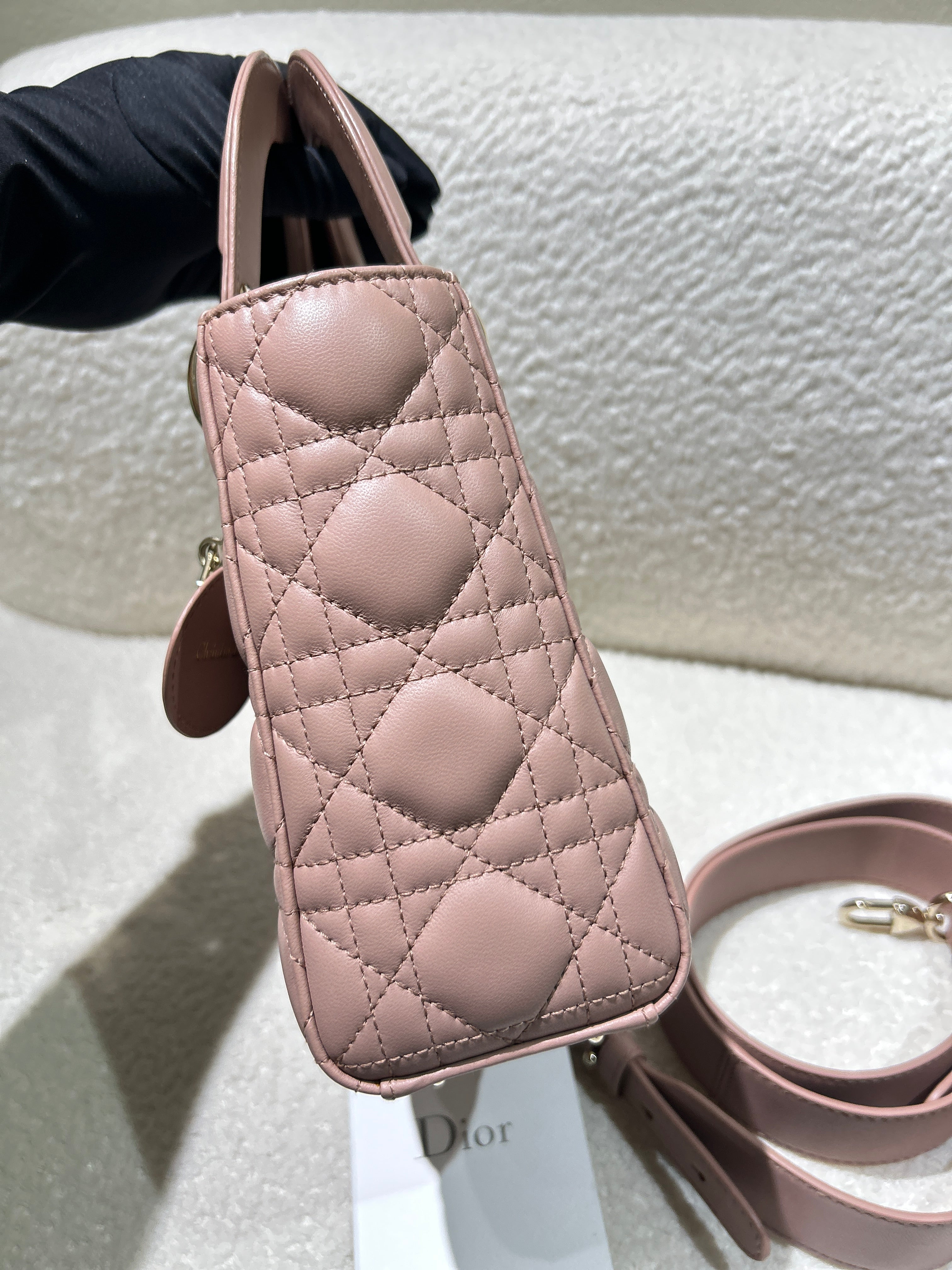 Dior Lady Small Flap - Cannage Lambskin Light Sakura Pink Gold Hardware