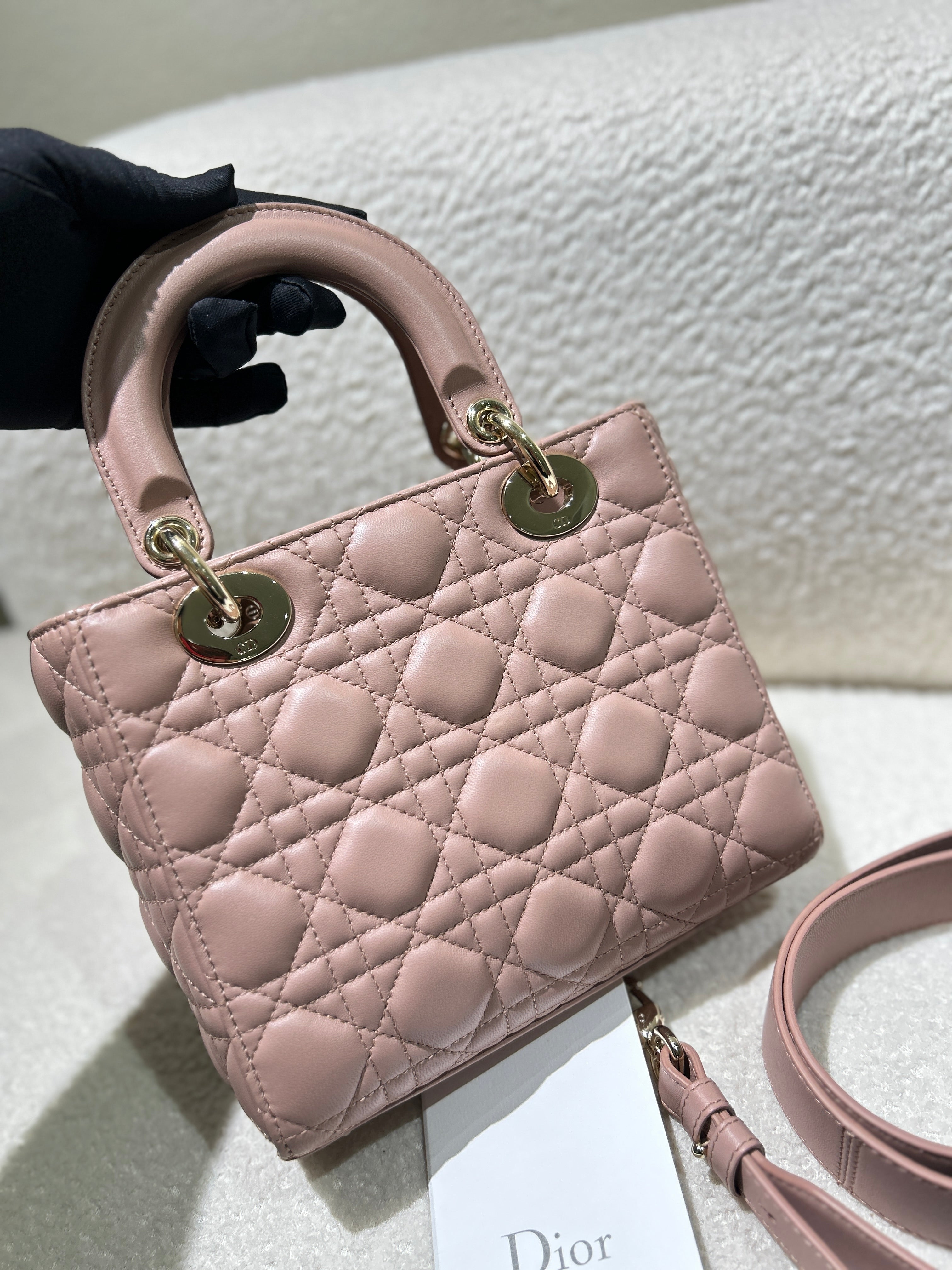 Dior Lady Small Flap - Cannage Lambskin Light Sakura Pink Gold Hardware