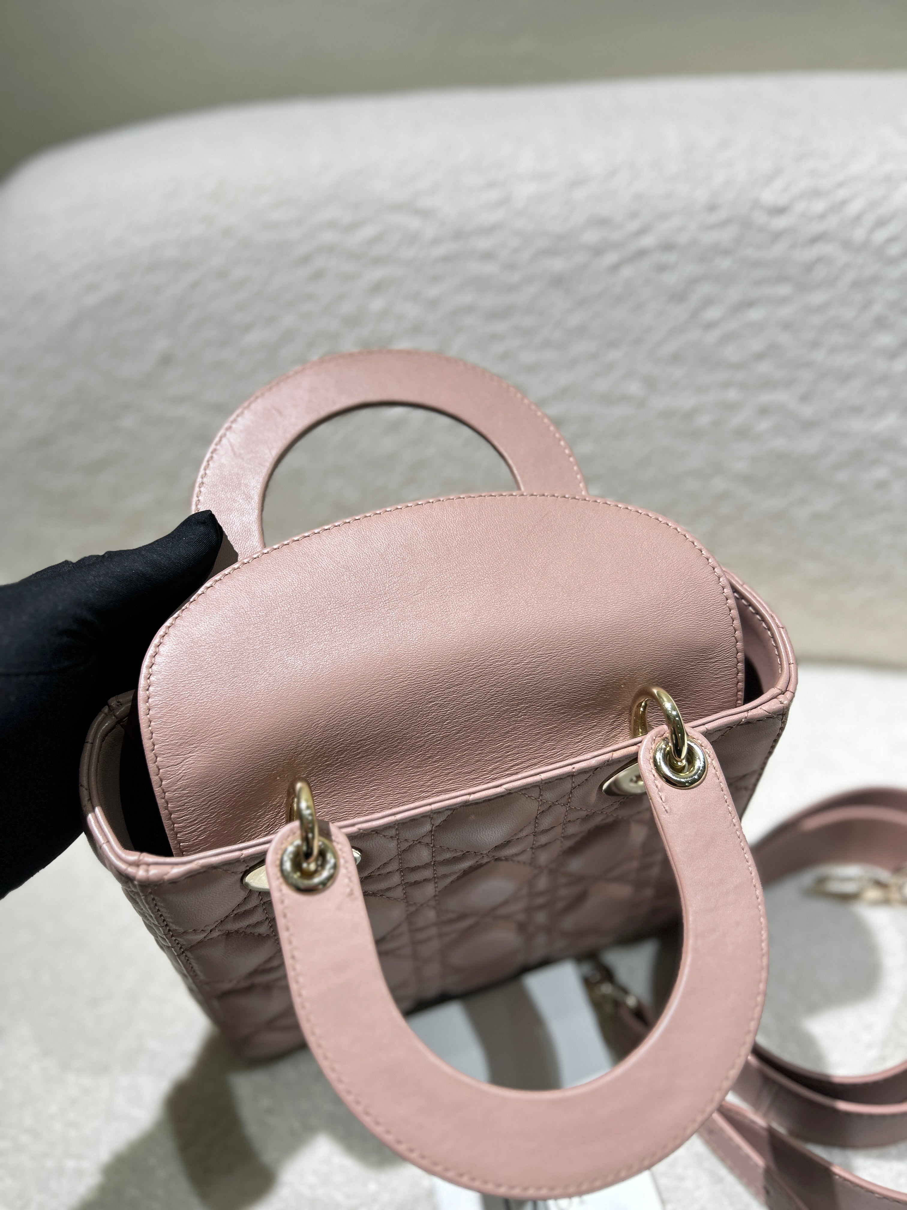 Dior Lady Small Flap - Cannage Lambskin Light Sakura Pink Gold Hardware