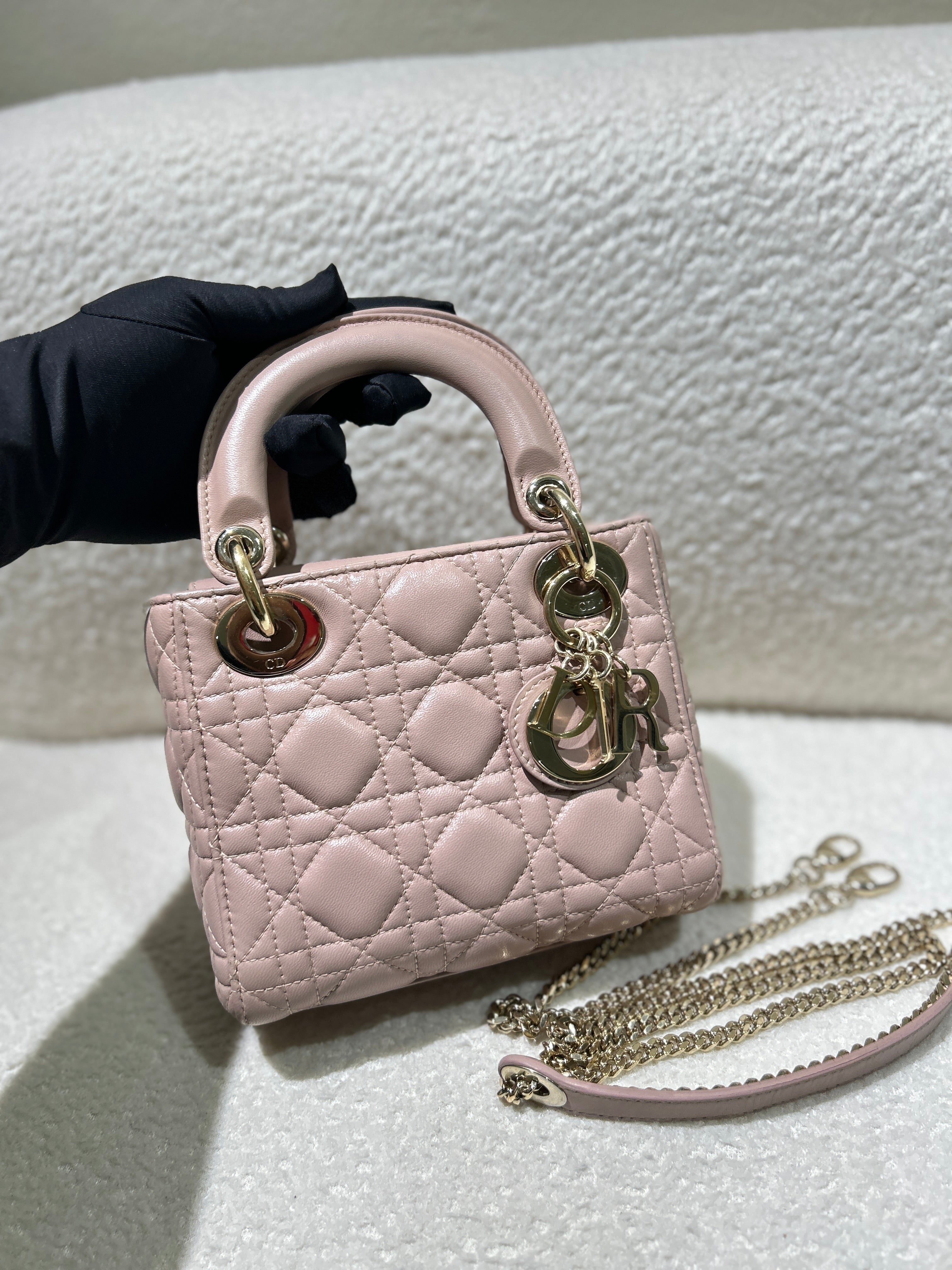 Dior Lady Mini - Cannage Grained Calfskin Blush Gold Hardware