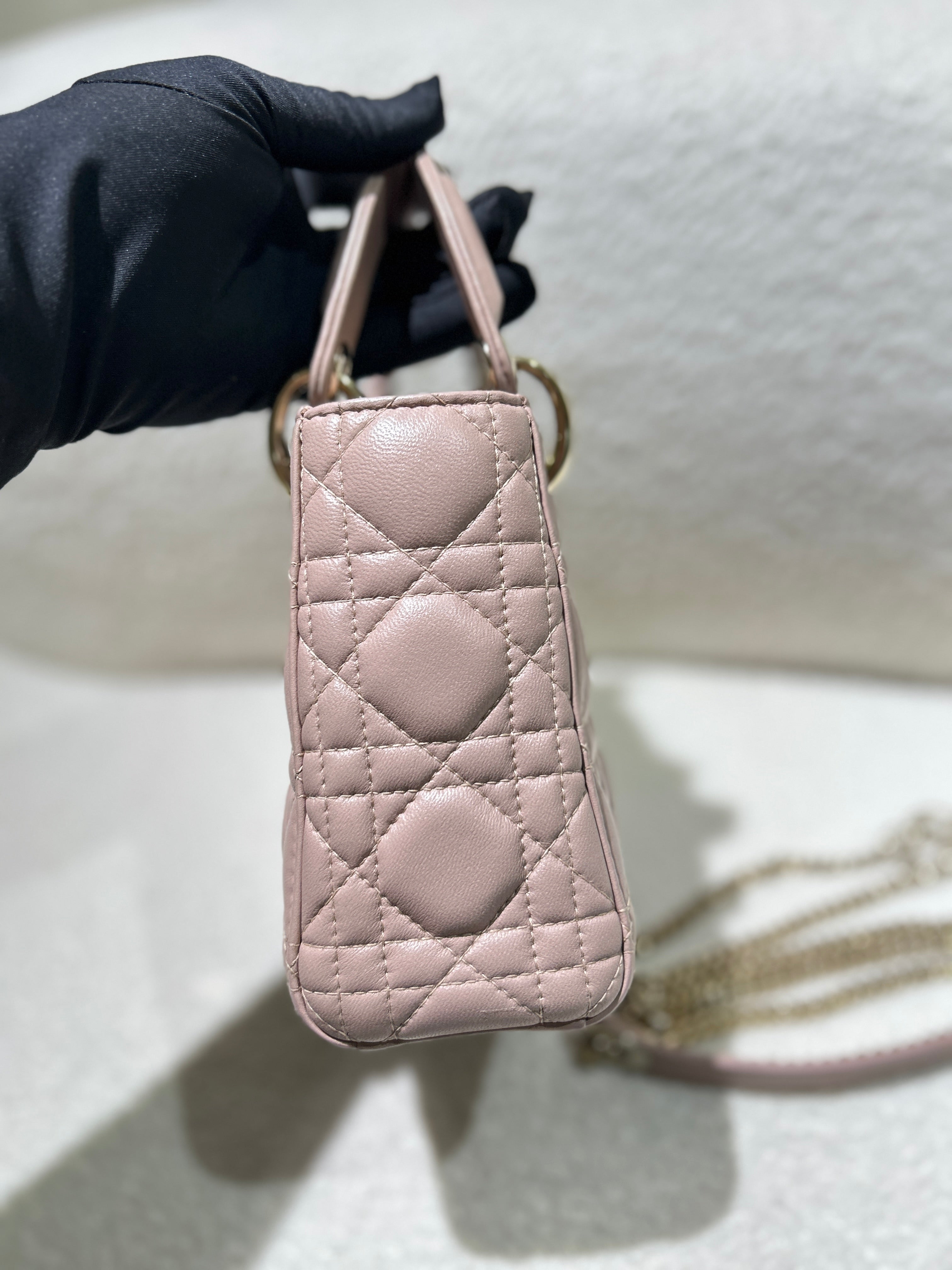 Dior Lady Mini - Cannage Grained Calfskin Blush Gold Hardware