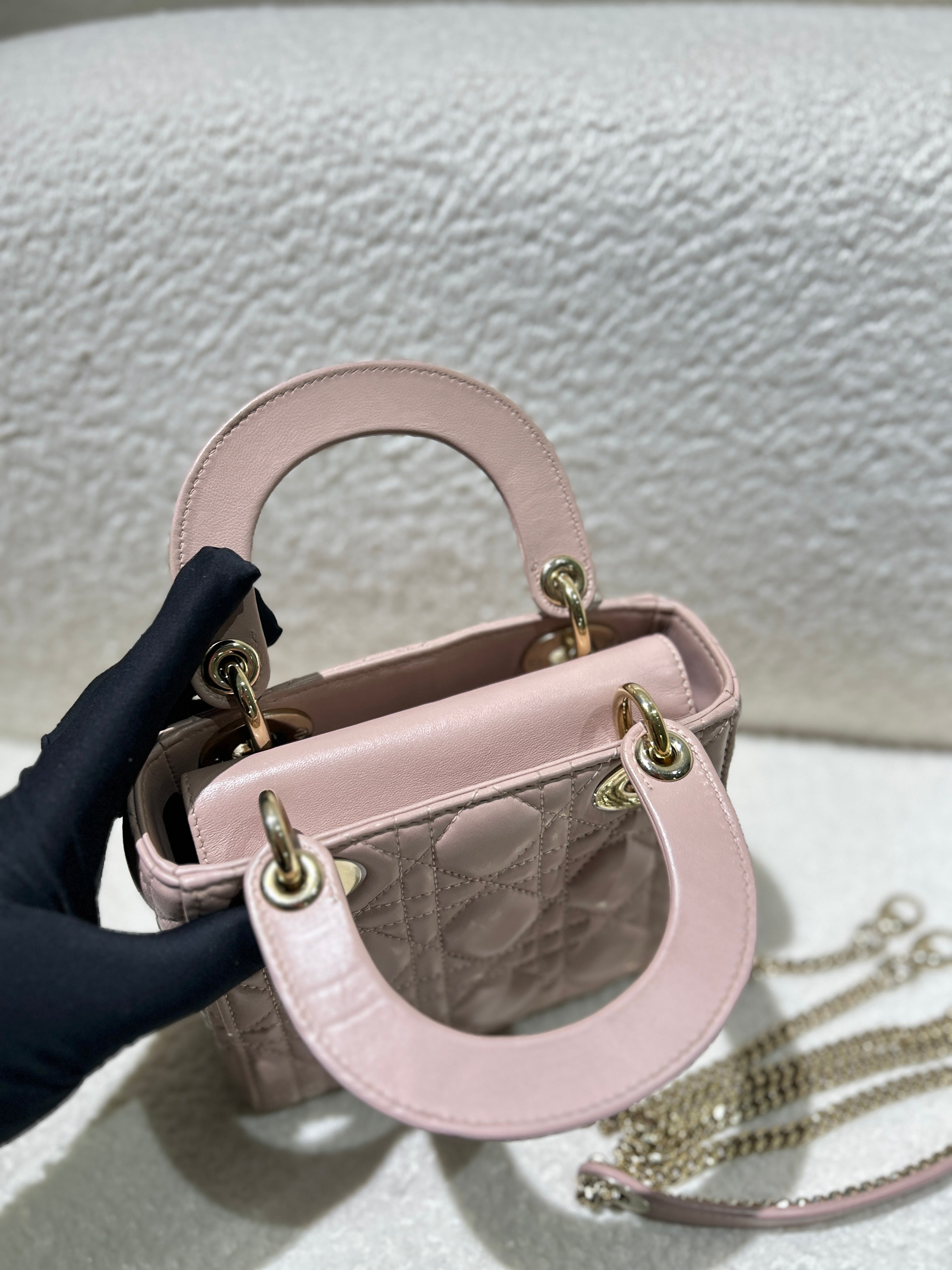 Dior Lady Mini - Cannage Grained Calfskin Blush Gold Hardware