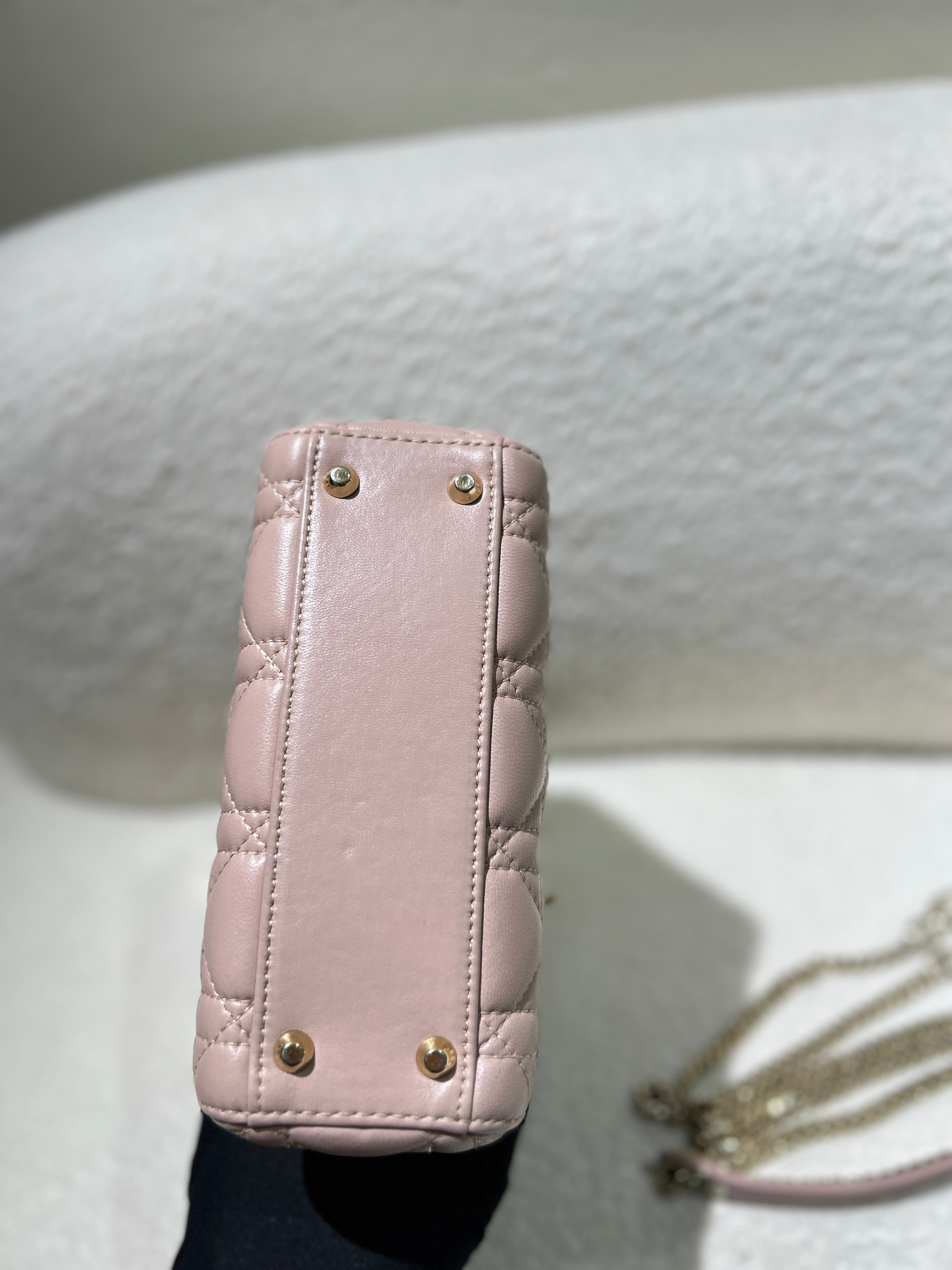 Dior Lady Mini - Cannage Grained Calfskin Blush Gold Hardware