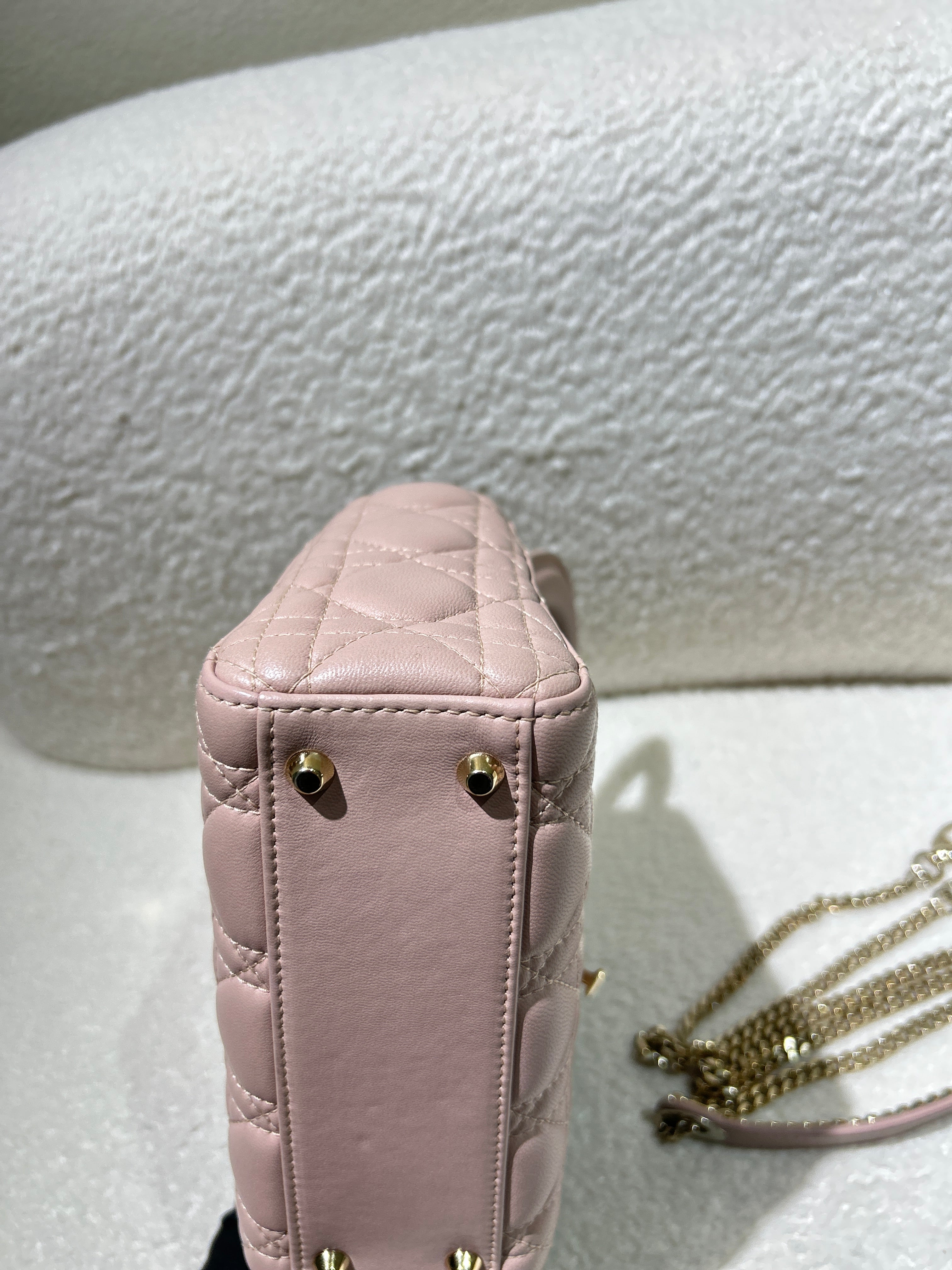 Dior Lady Mini - Cannage Grained Calfskin Blush Gold Hardware