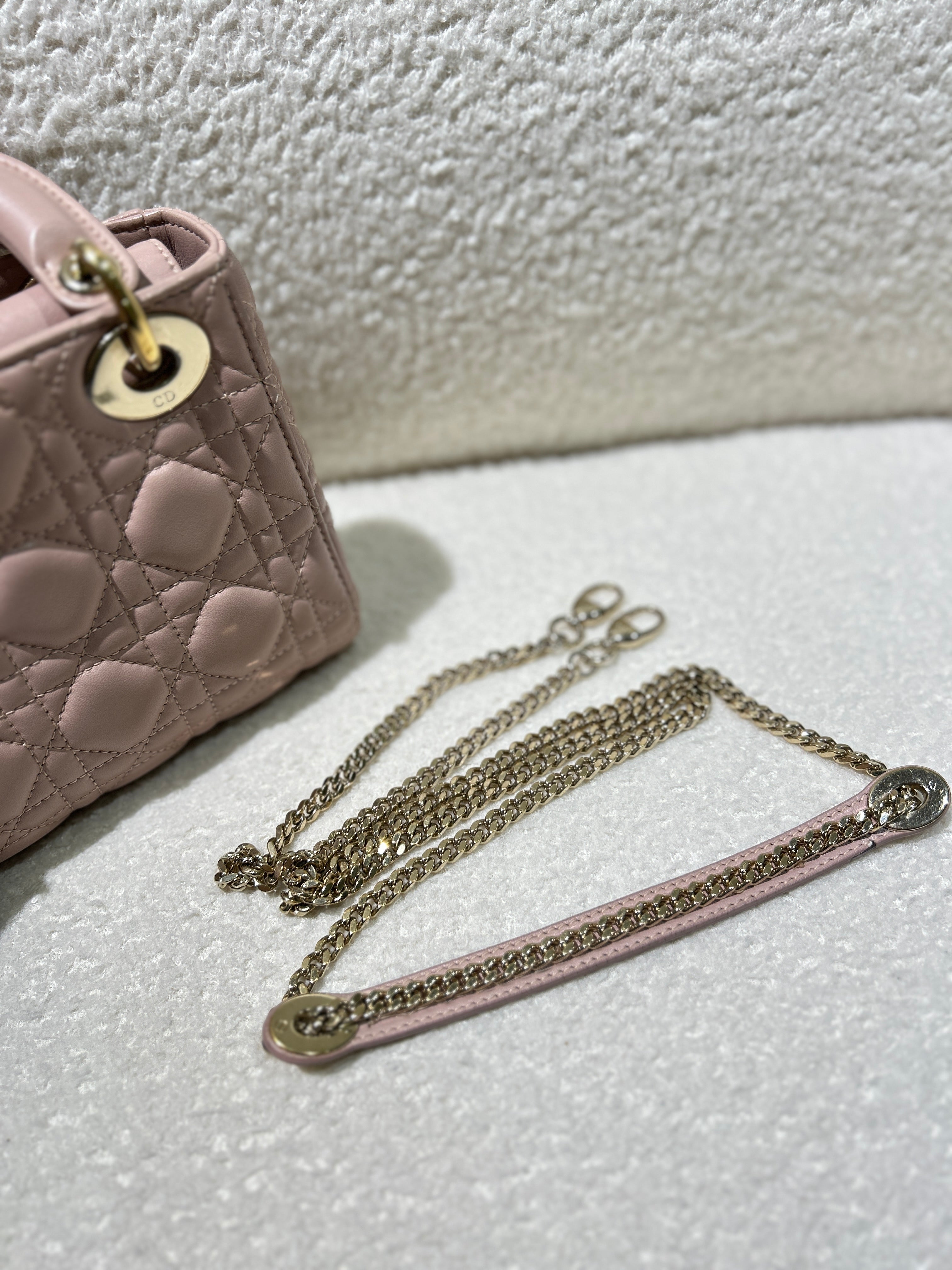 Dior Lady Mini - Cannage Grained Calfskin Blush Gold Hardware