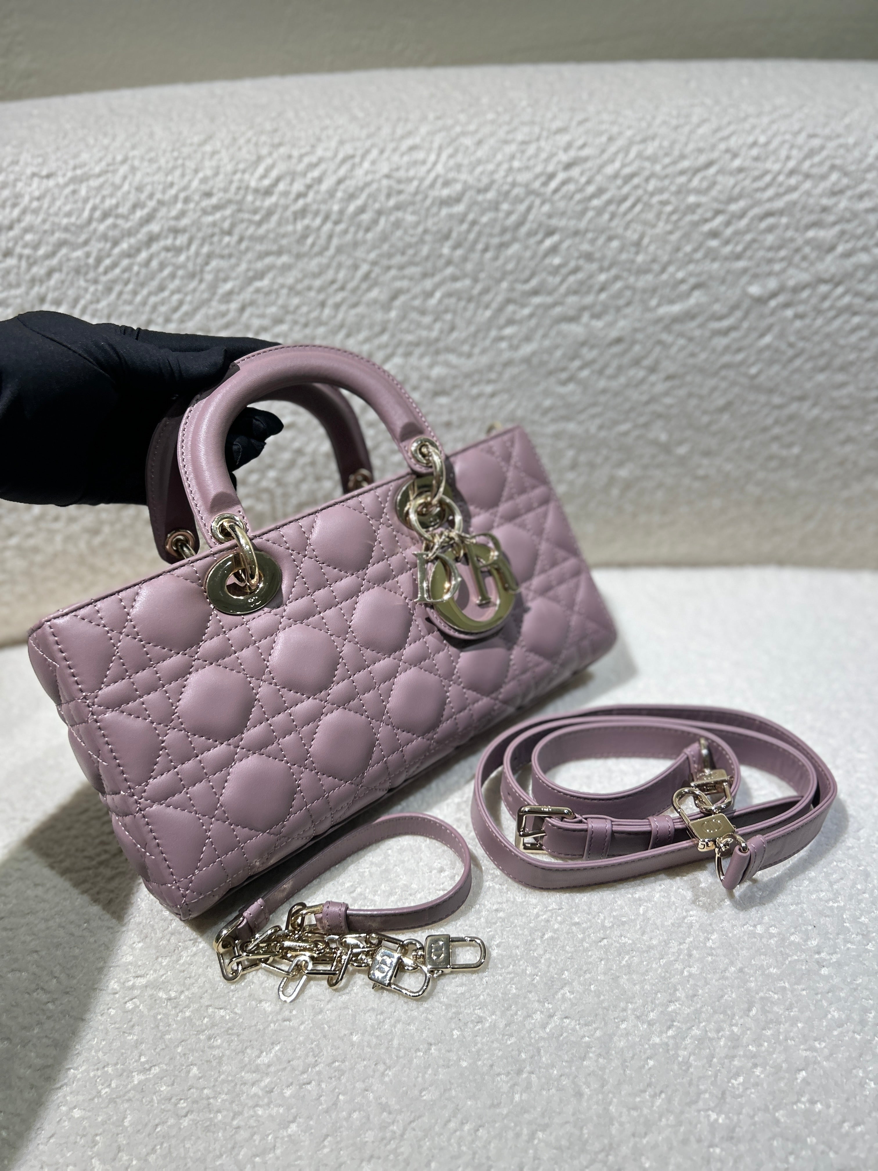 Dior Lady D-Joy Medium - Cannage Lambskin Sakura Pink Black Hardware