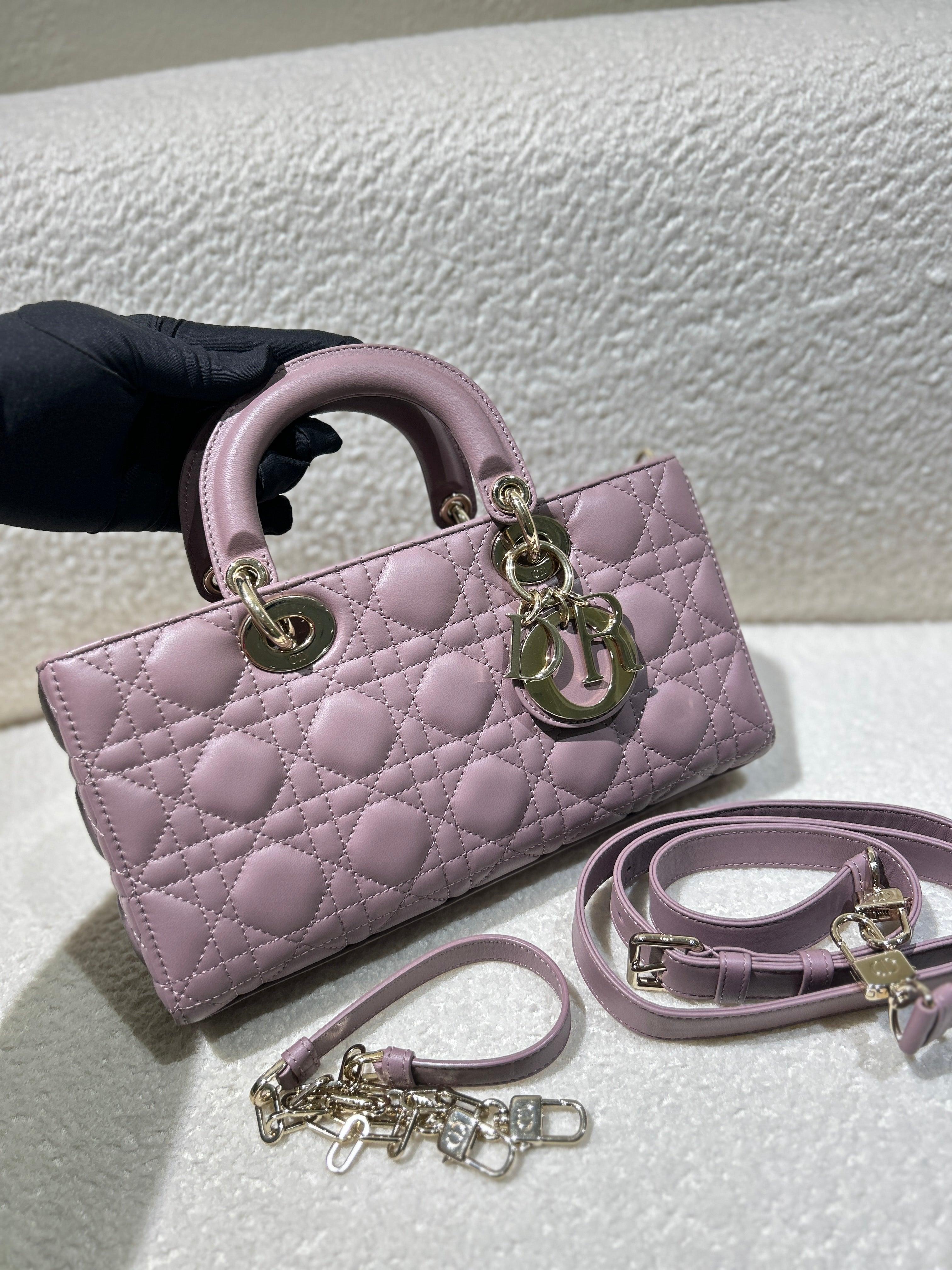 Dior Lady D-Joy Medium - Cannage Lambskin Sakura Pink Black Hardware