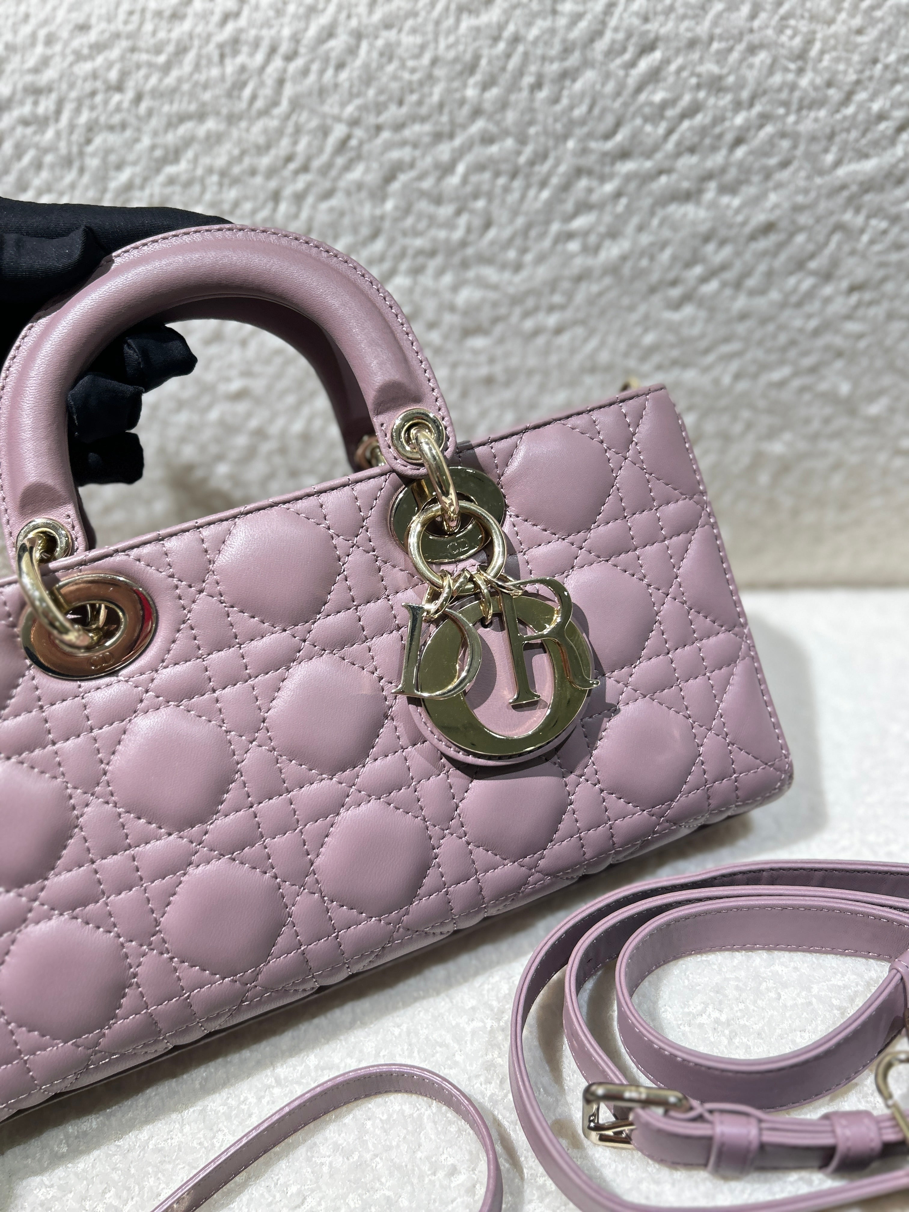 Dior Lady D-Joy Medium - Cannage Lambskin Sakura Pink Black Hardware