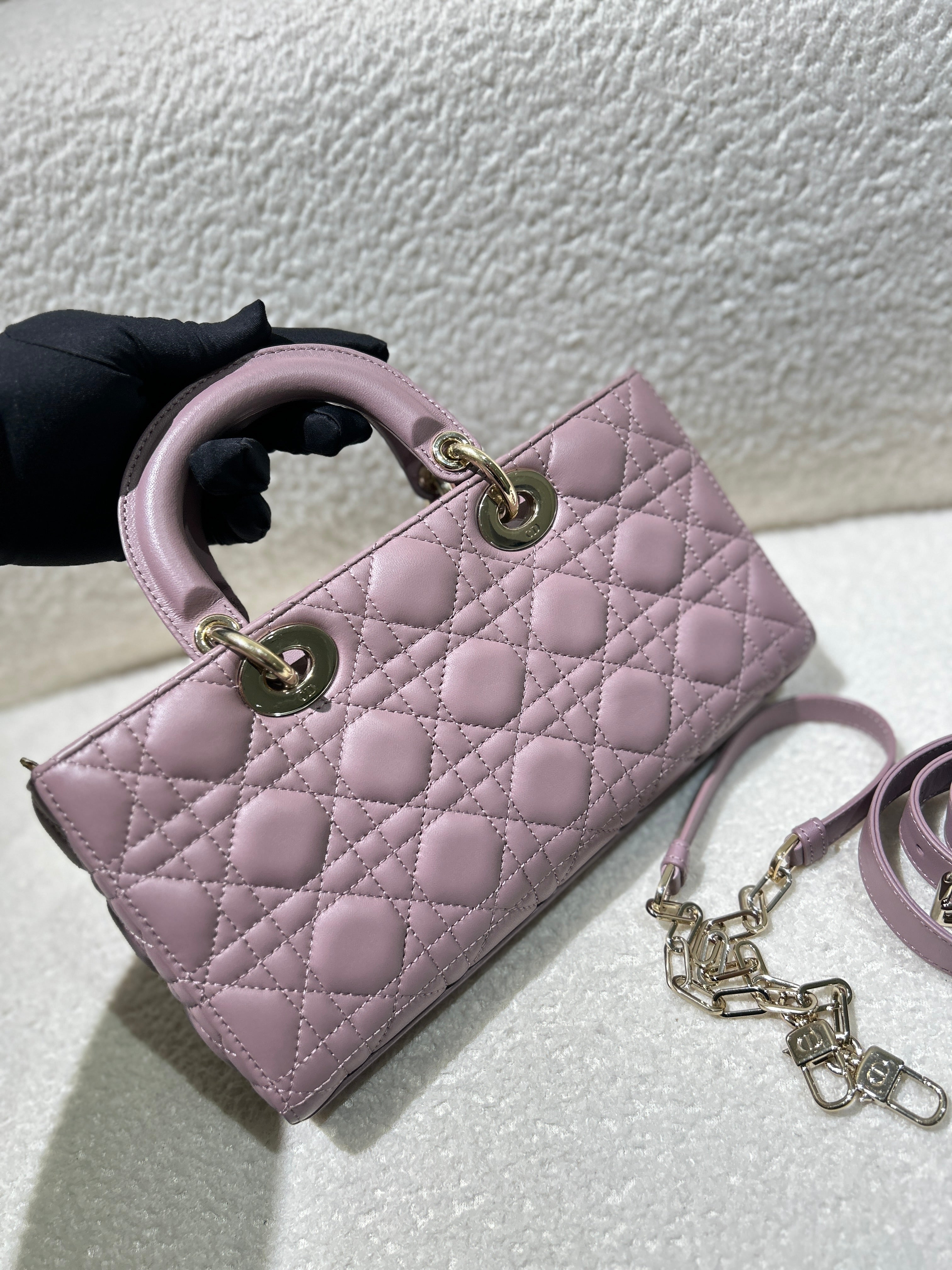 Dior Lady D-Joy Medium - Cannage Lambskin Sakura Pink Black Hardware