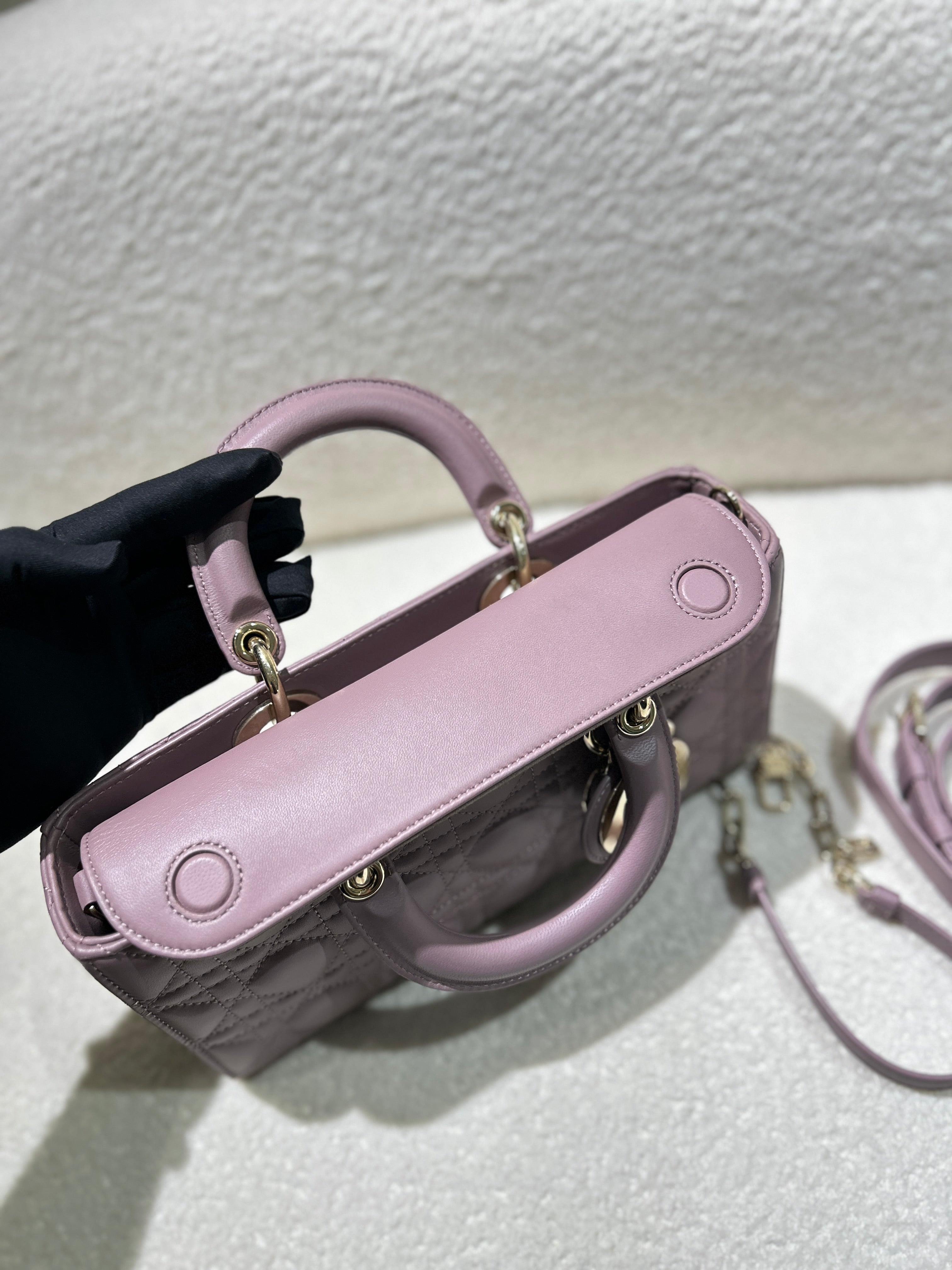 Dior Lady D-Joy Medium - Cannage Lambskin Sakura Pink Black Hardware